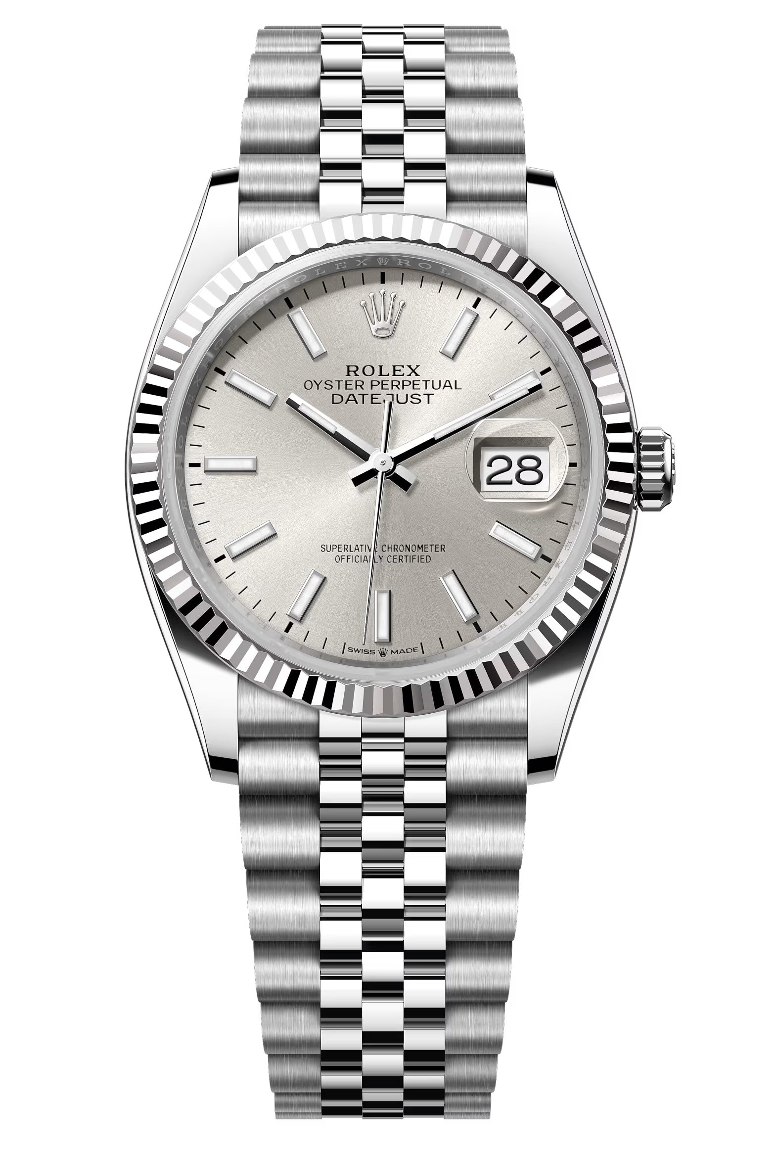 Rolex Datejust 36mm Silver Index Dial Fluted Bezel Jubilee Bracelet 126234