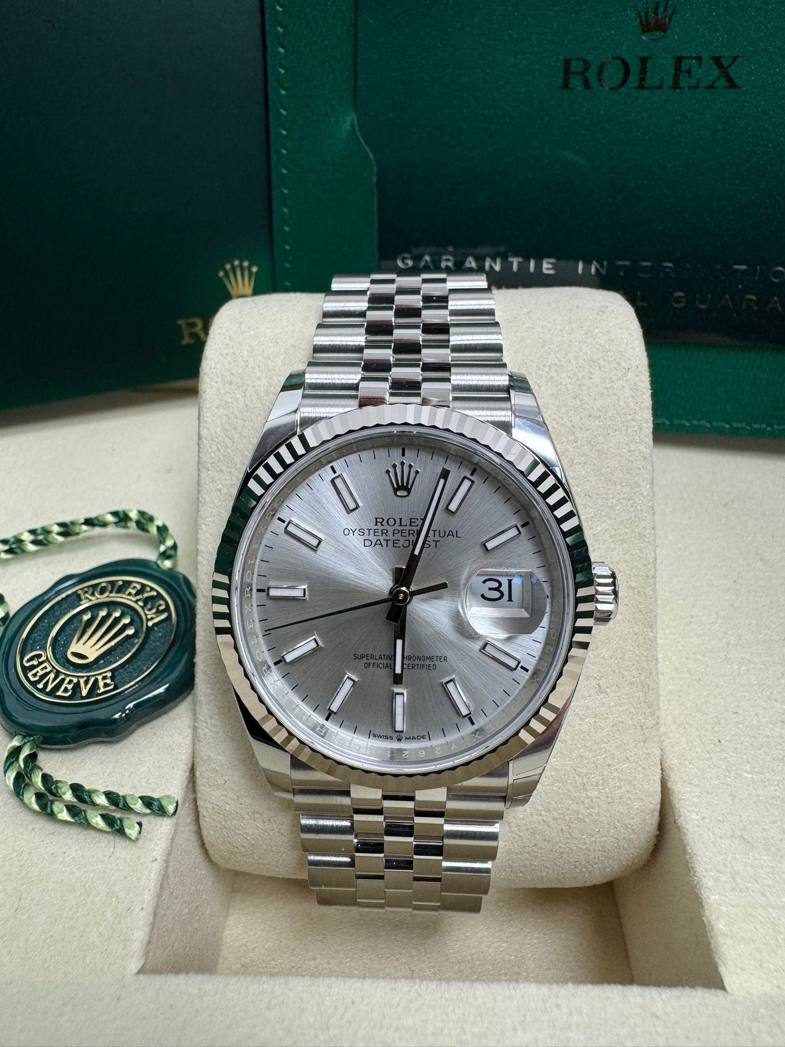 Rolex Datejust 36mm Silver Index Dial Fluted Bezel Jubilee Bracelet 126234