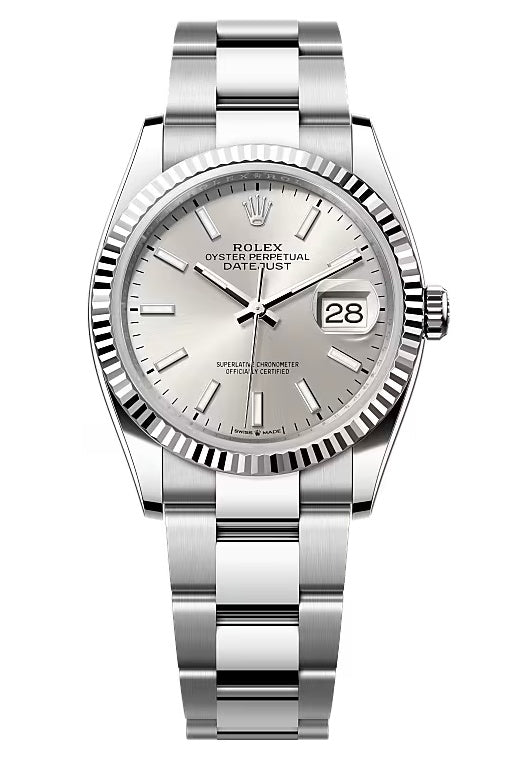 Rolex Datejust 36mm Silver Index Dial Fluted Bezel Oyster Bracelet 126234