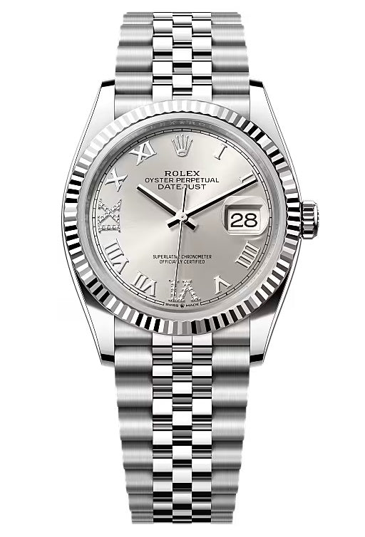 Rolex Datejust 36mm Silver Roman Diamond Dial Fluted Bezel Jubilee Bracelet