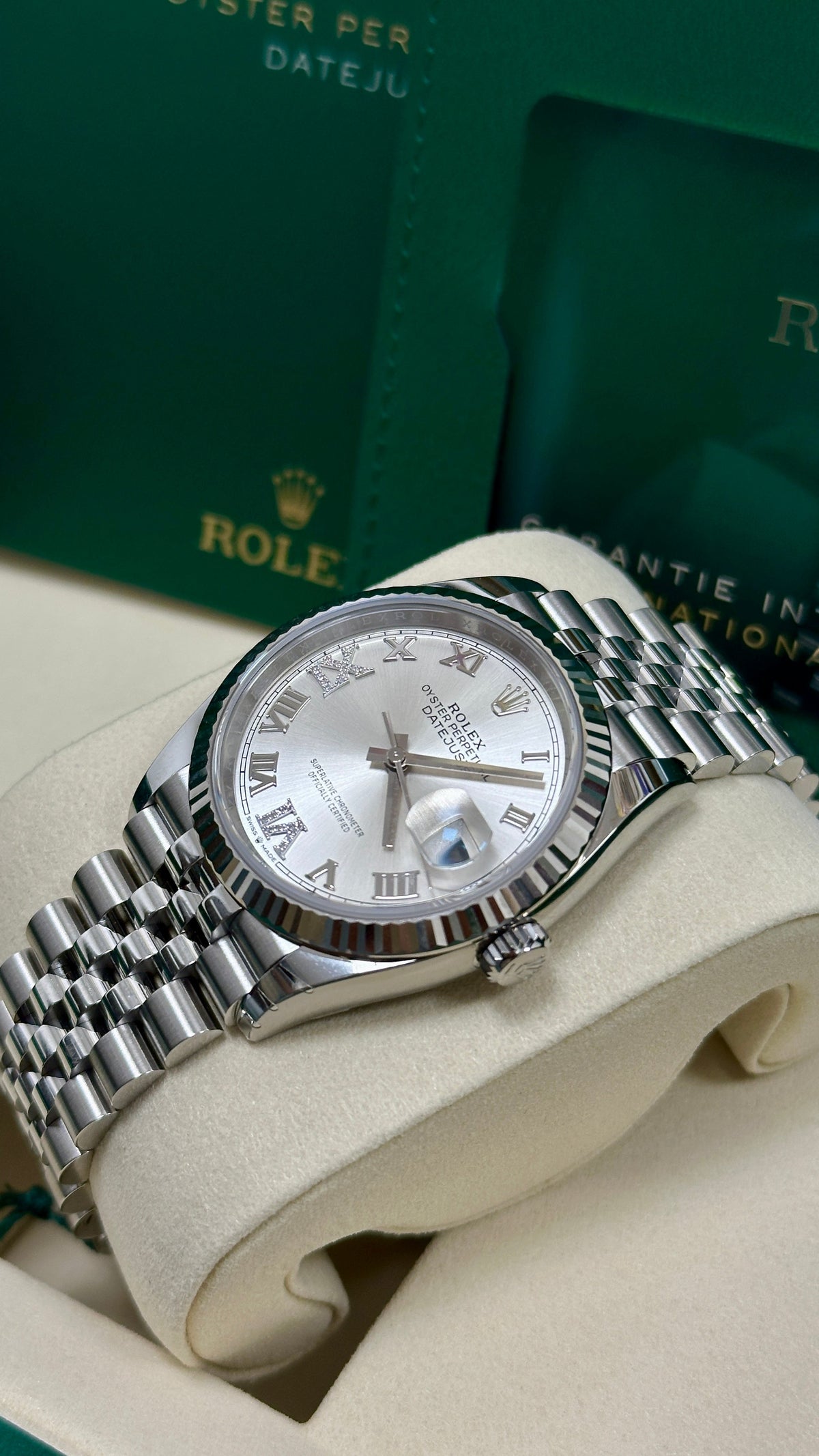 Rolex Datejust 36mm Silver Roman Diamond Dial Fluted Bezel Jubilee Bracelet