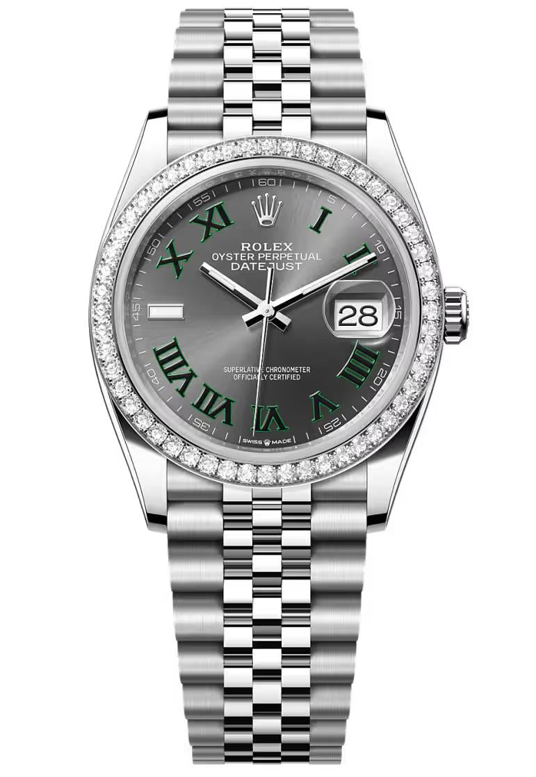 Rolex Datejust 36 Slate Roman Dial Diamond Bezel Jubilee Bracelet 126284RBR