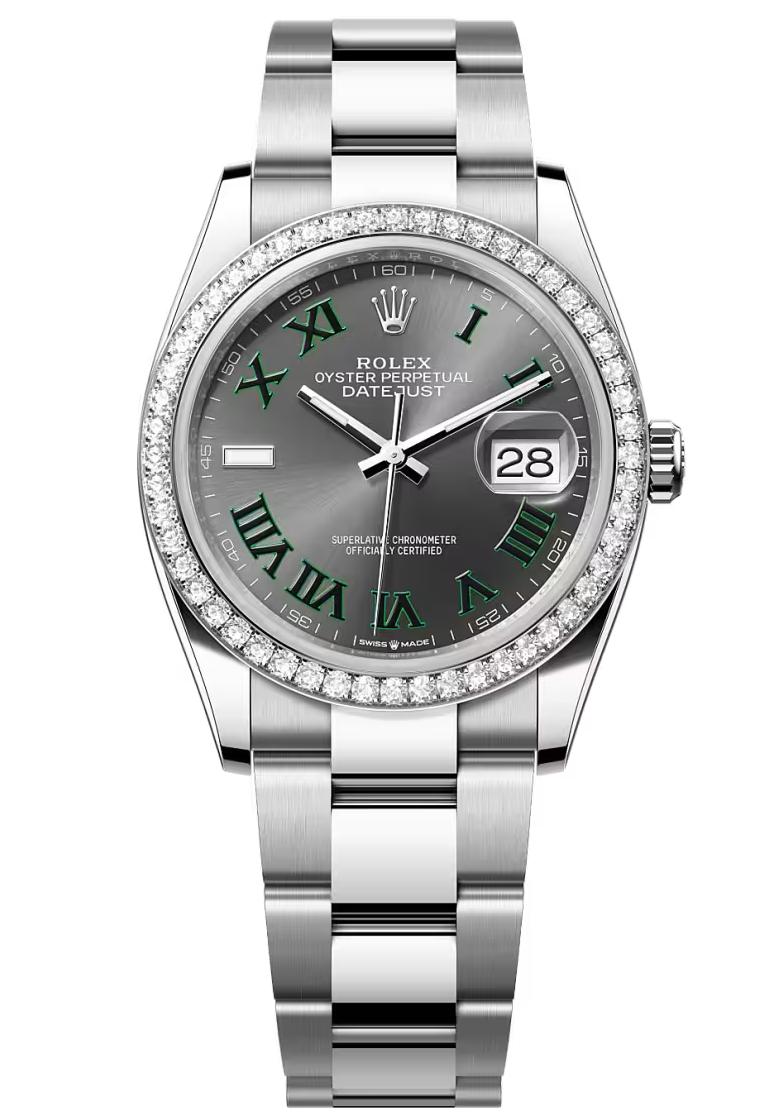 Rolex Datejust 36 Slate Roman Dial Diamond Bezel Oyster Bracelet 126284RBR