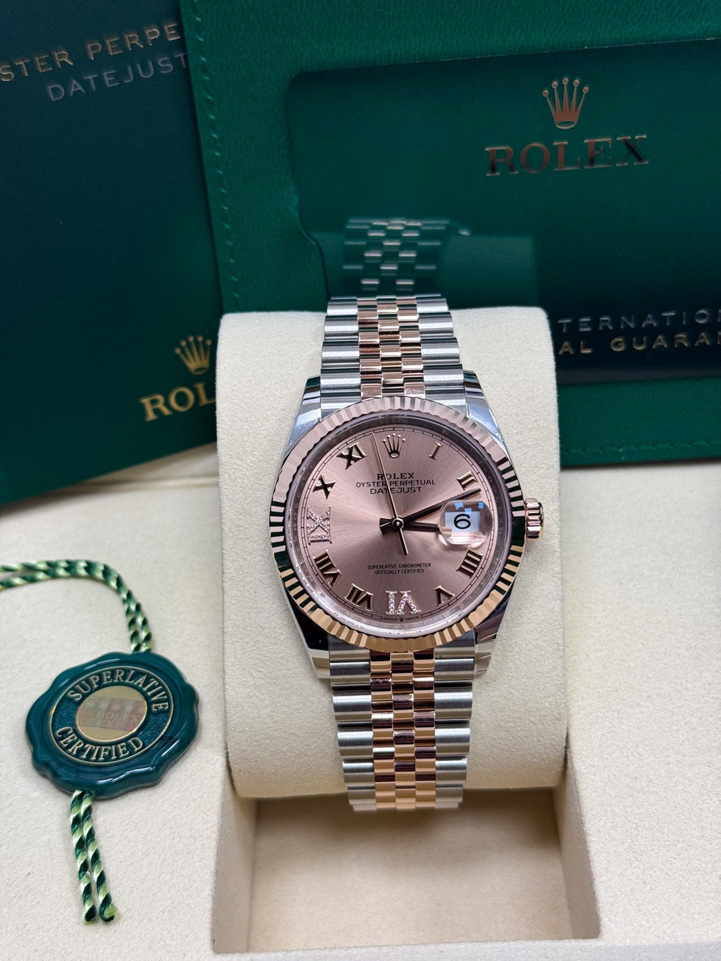 Rolex Datejust 36mm Two-Tone Everose Gold Pink Rose Roman Dial Fluted Bezel