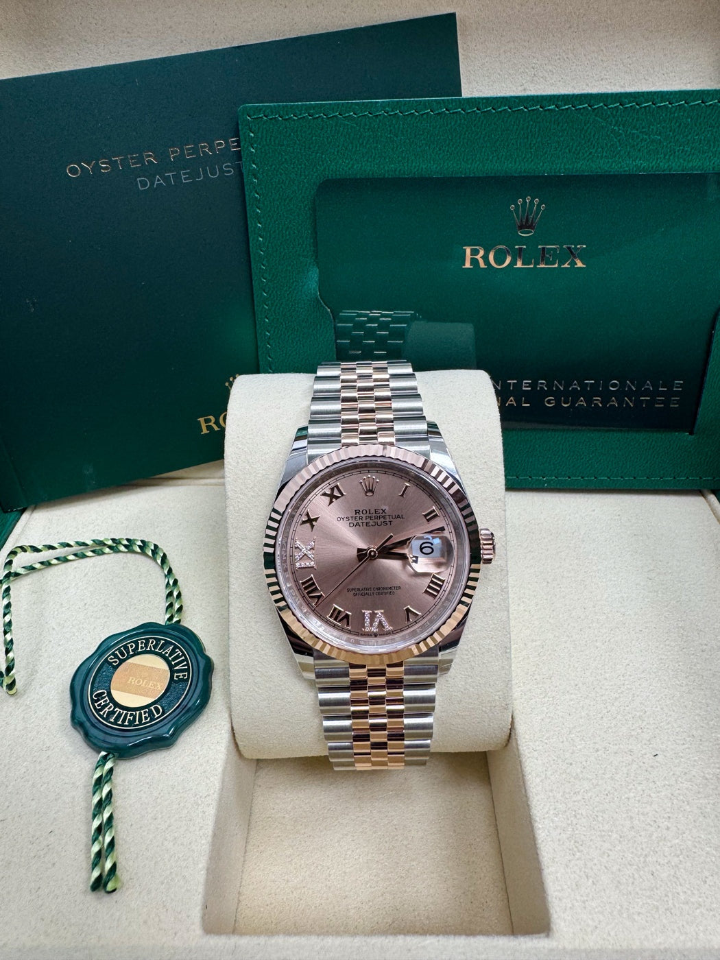 Rolex Datejust 36mm Two-Tone Everose Gold Pink Rose Roman Dial Fluted Bezel