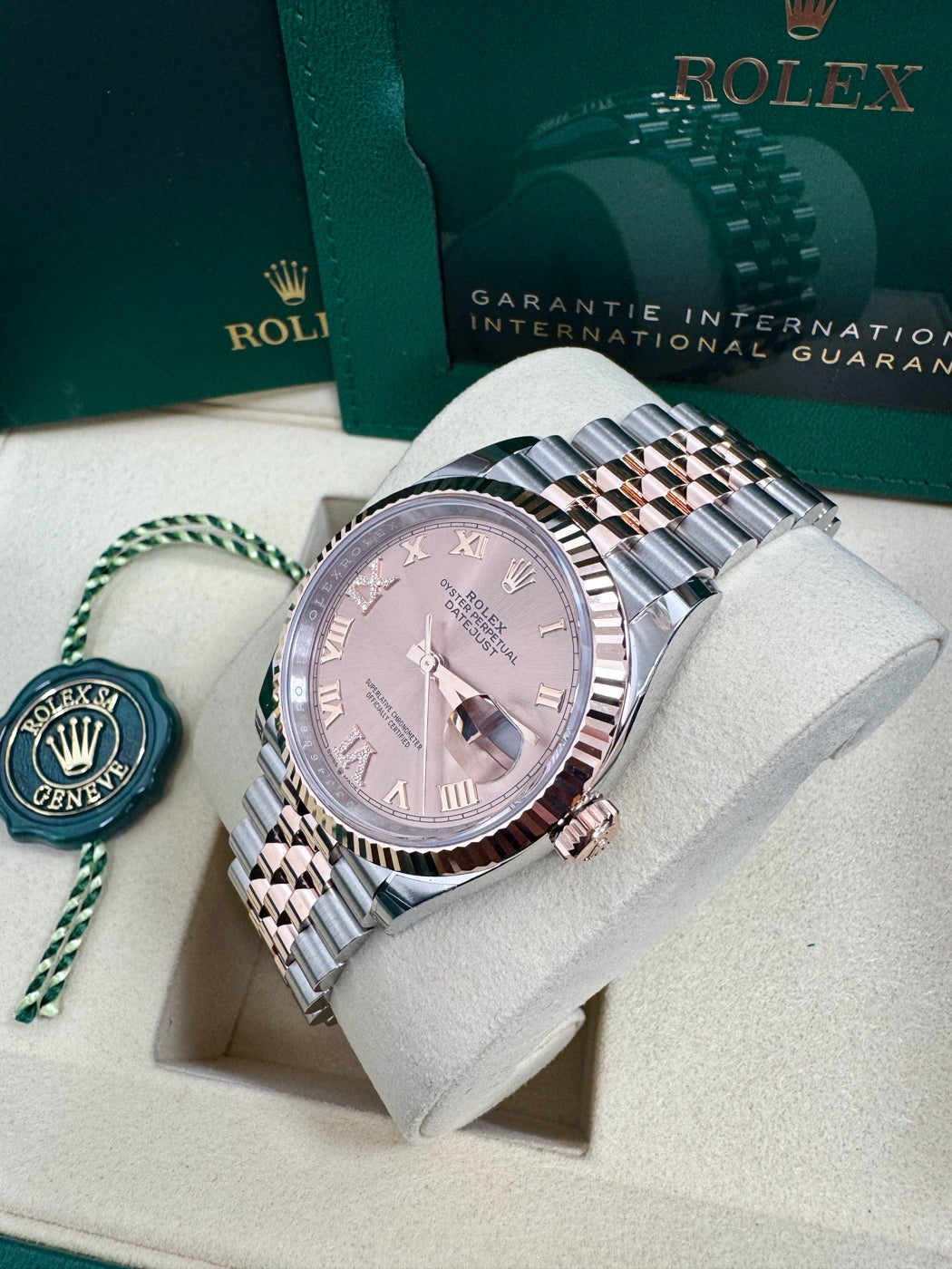 Rolex Datejust 36mm Two-Tone Everose Gold Pink Rose Roman Dial Fluted Bezel