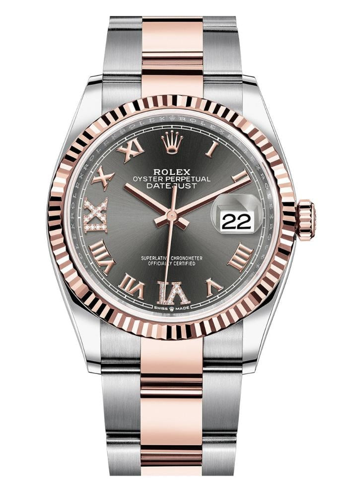 Rolex Datejust 36mm Two-Tone Everose Gold Slate Dial Fluted Bezel Oyster