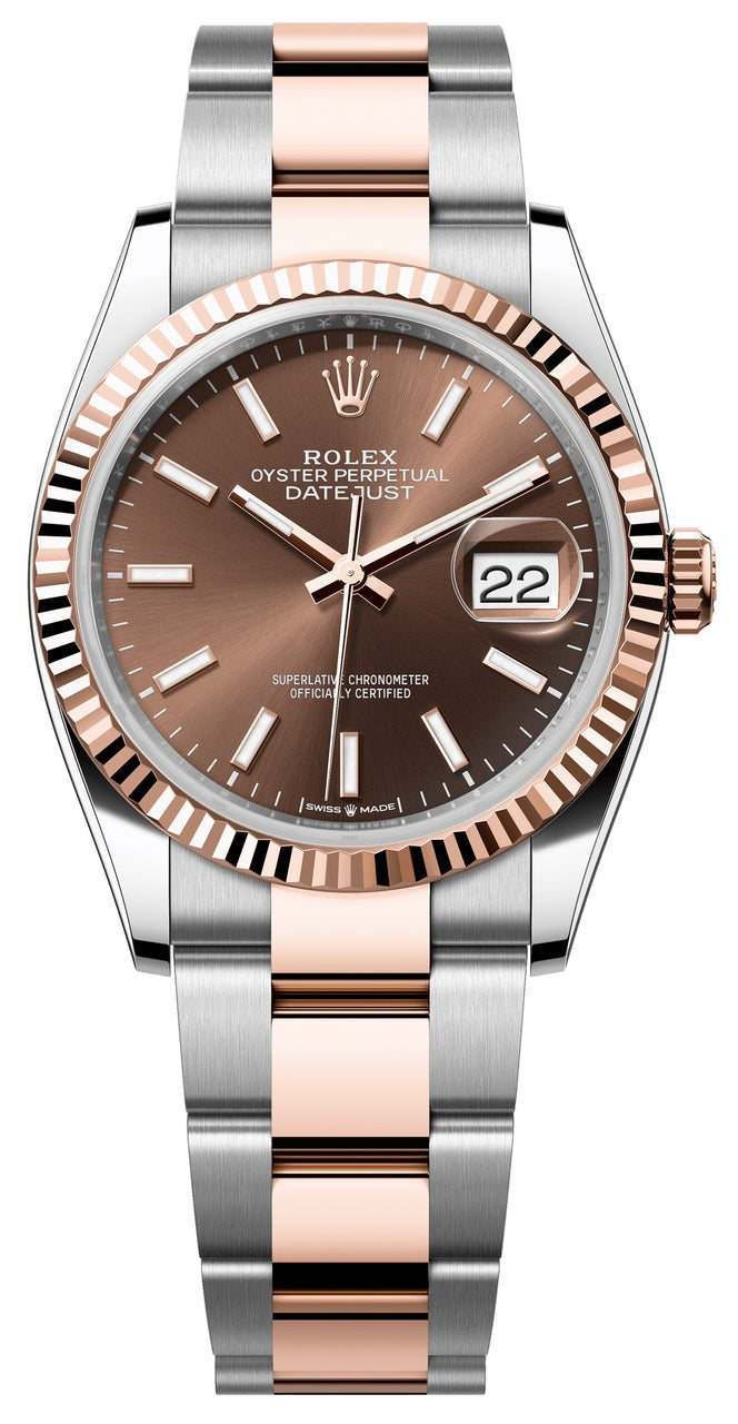 Rolex Datejust 36mm Two-Tone Everose Gold Slate Index Dial Fluted Bezel Oyster