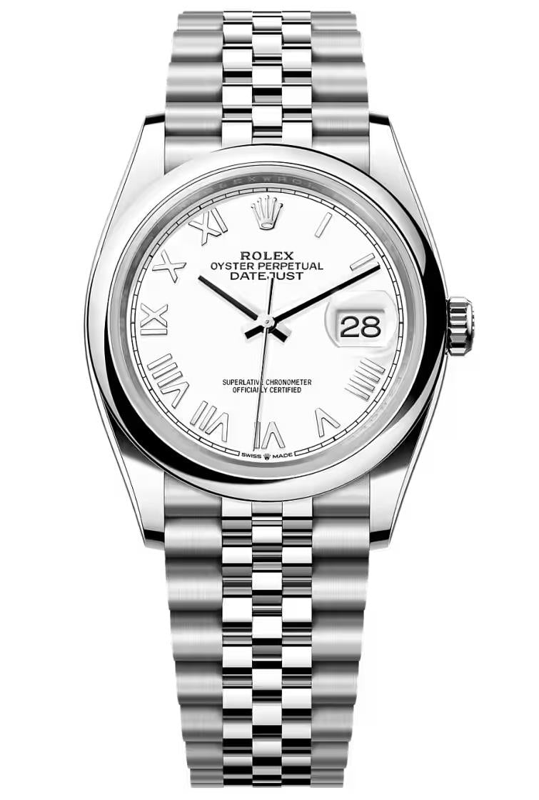 Rolex Datejust 36mm White Roman Dial Smooth Bezel Jubilee Bracelet 126200