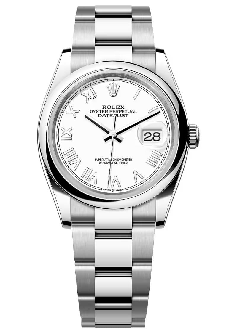 Rolex Datejust 36mm White Roman Dial Smooth Bezel Oyster Bracelet 126200