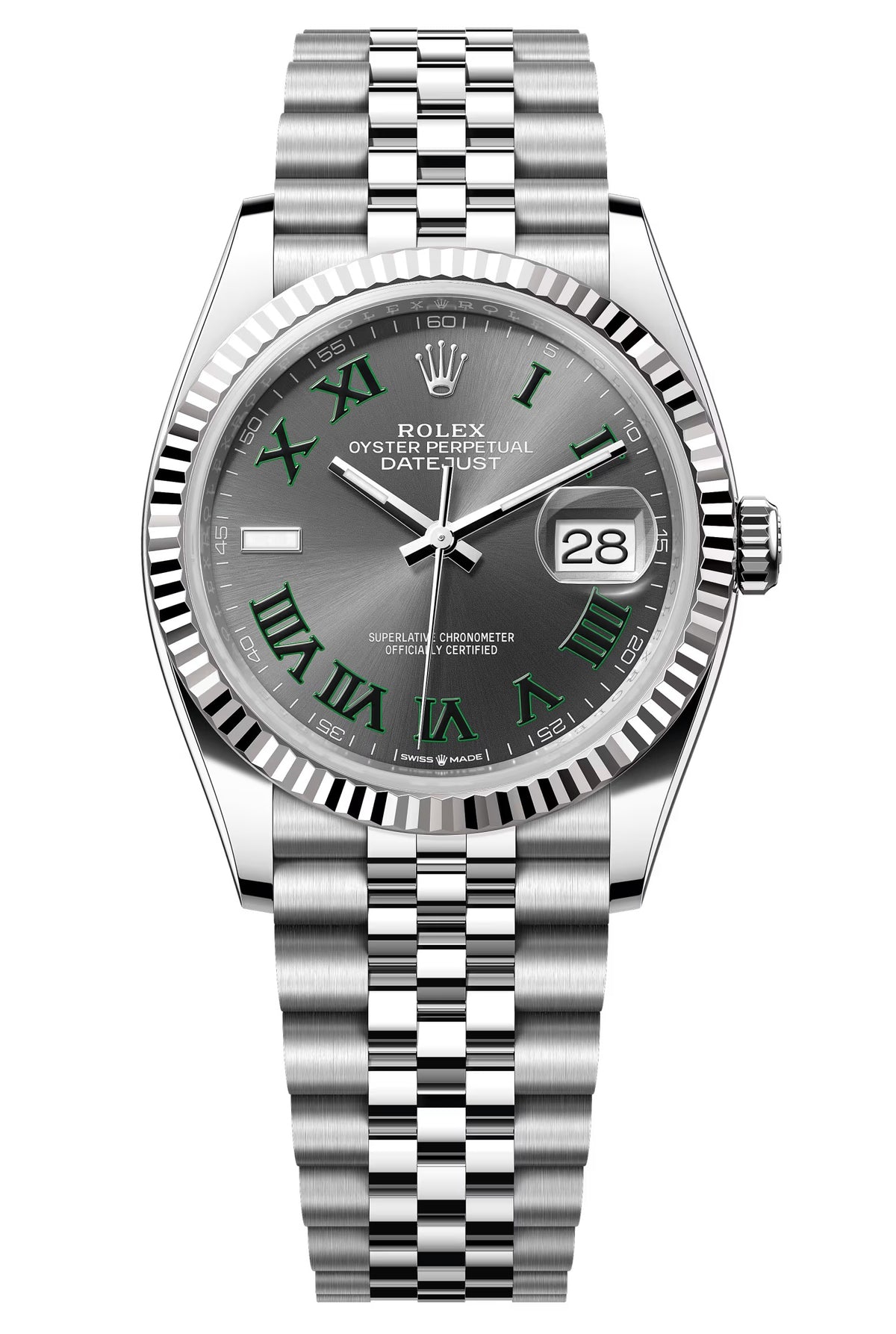Rolex Datejust 36mm "Wimbledon" Roman Dial Fluted Bezel Jubilee Bracelet 126234