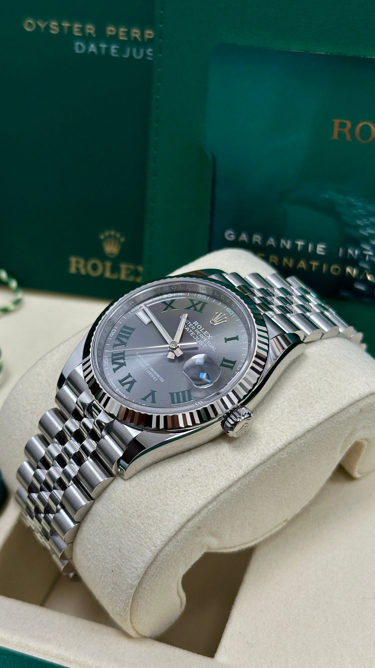 Rolex Datejust 36mm "Wimbledon" Roman Dial Fluted Bezel Jubilee Bracelet 126234