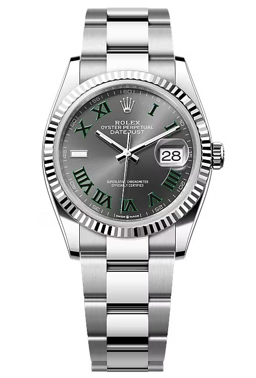 Rolex Datejust 36mm "Wimbledon" Roman Dial Fluted Bezel Oyster Bracelet 126234