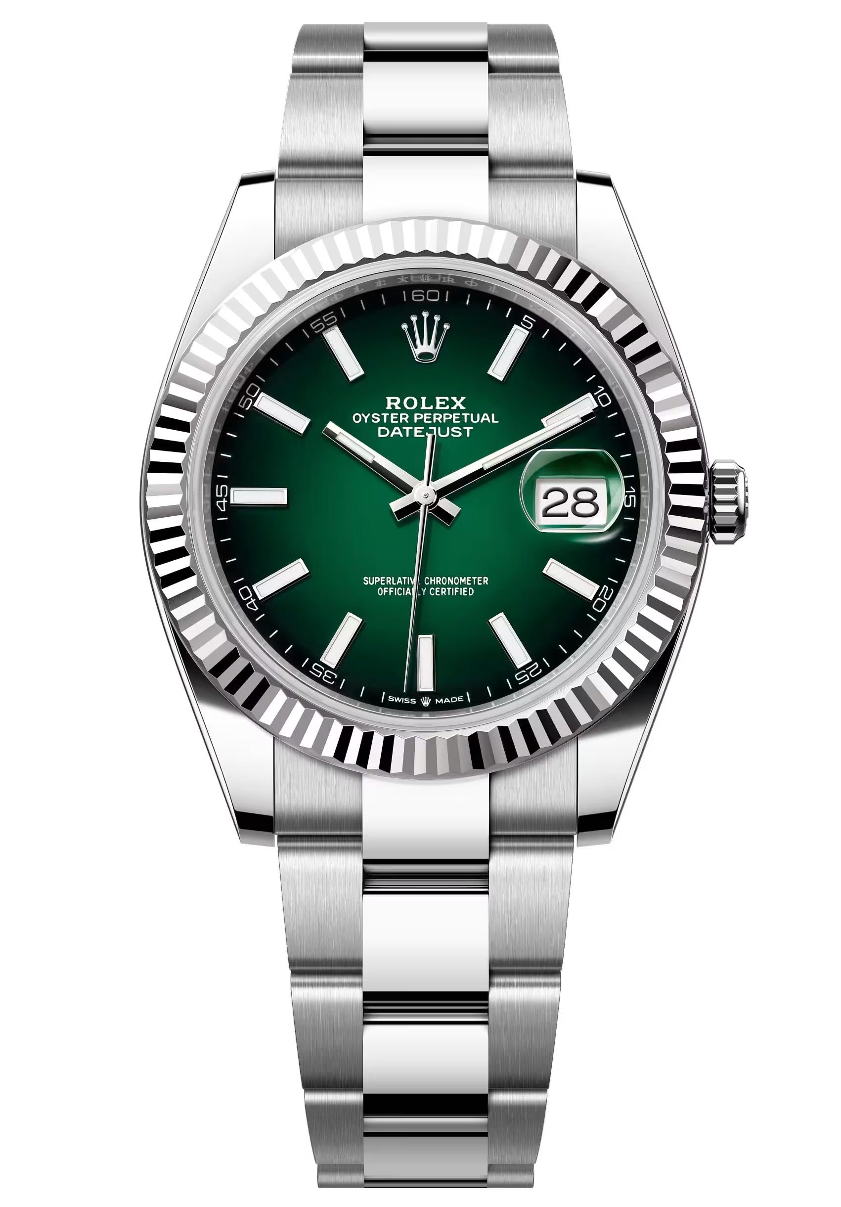 Rolex Datejust 36 Green Ombré Dial Fluted Bezel Oyster Bracelet 126234