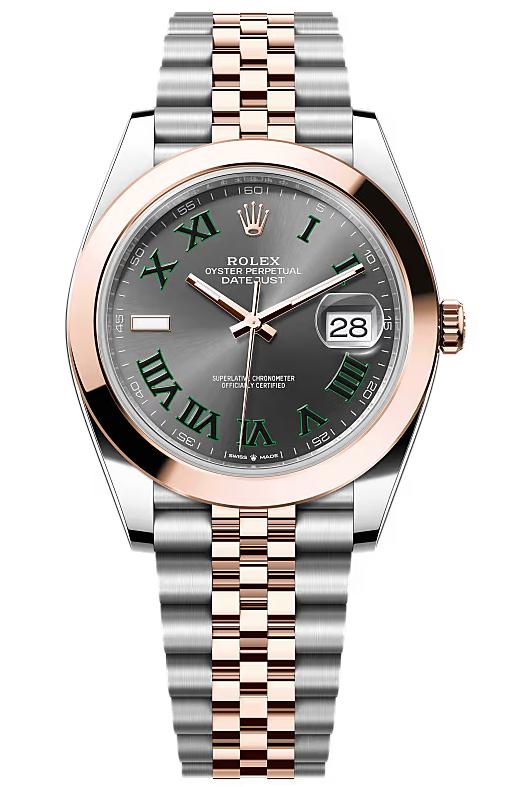 Rolex Datejust 41mm "Wimbledon" Two-Tone Everose Gold Dial Smooth Bezel Oyster