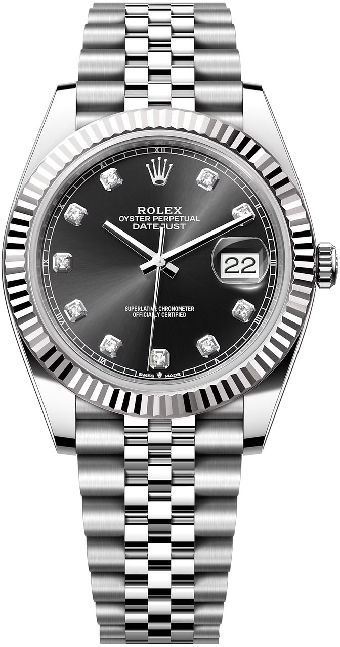 Rolex Datejust 41mm Black Diamond Dial Fluted Bezel Jubilee Bracelet 126334
