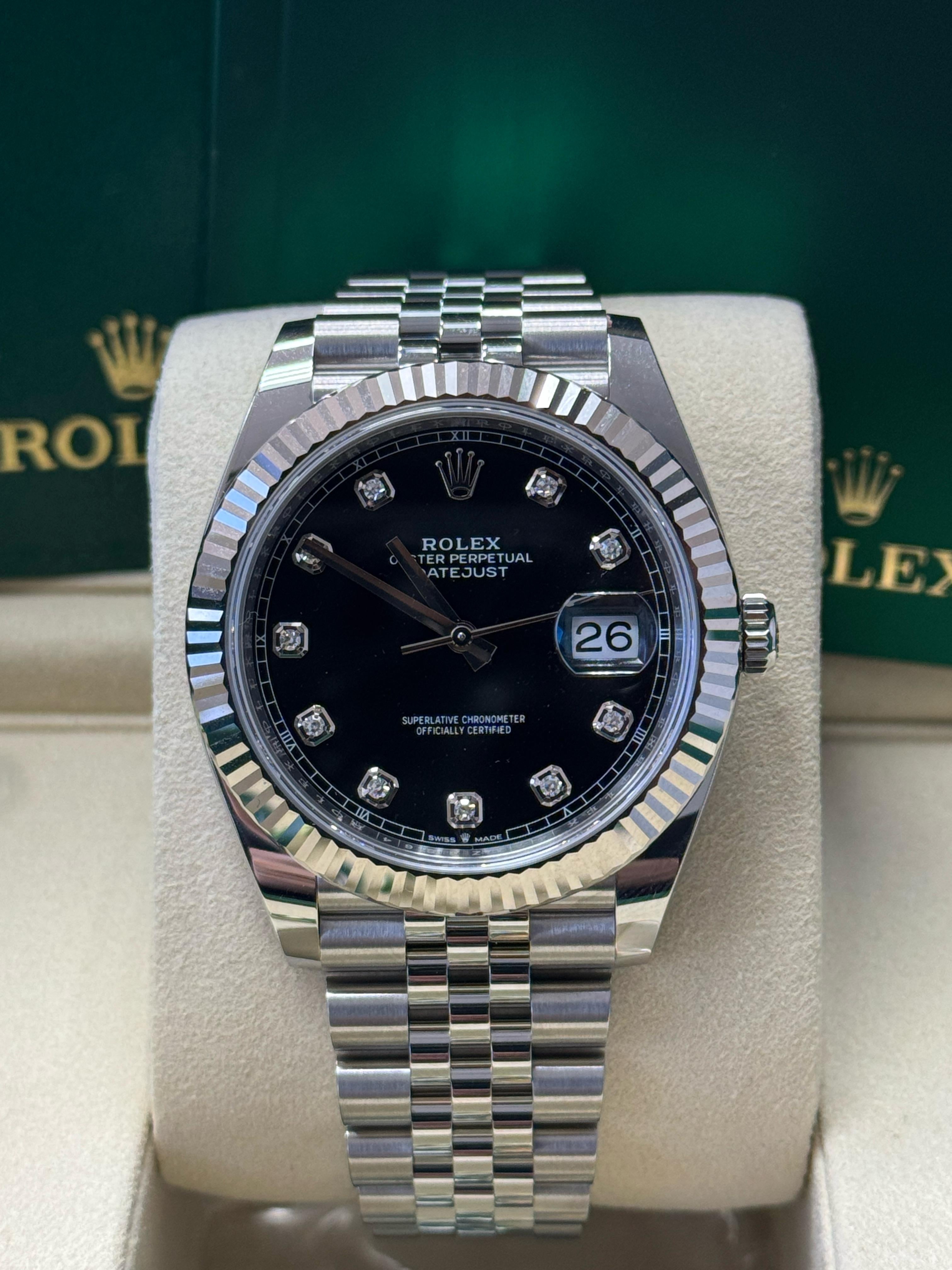 Rolex Datejust 41mm Black Diamond Dial Fluted Bezel Jubilee Bracelet 126334