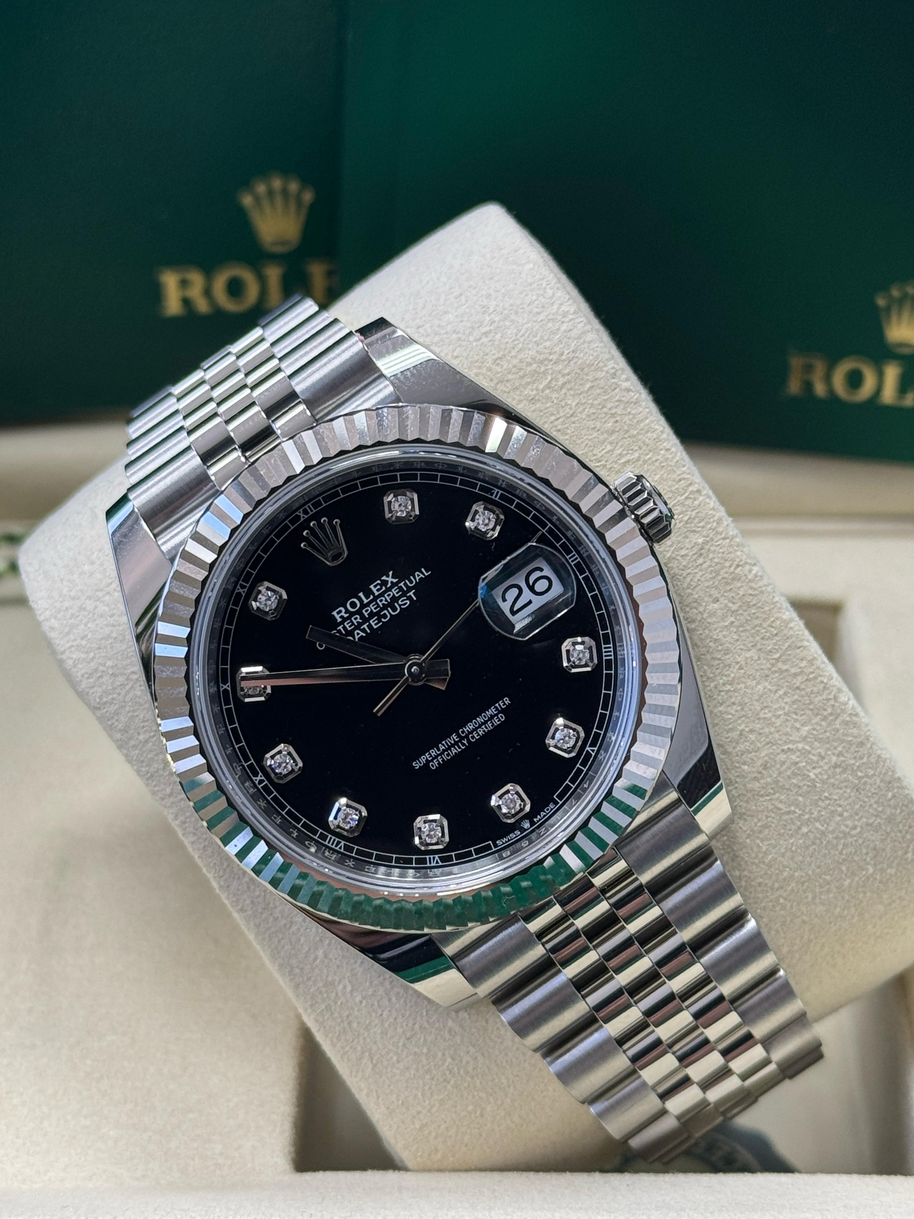 Rolex Datejust 41mm Black Diamond Dial Fluted Bezel Jubilee Bracelet 126334