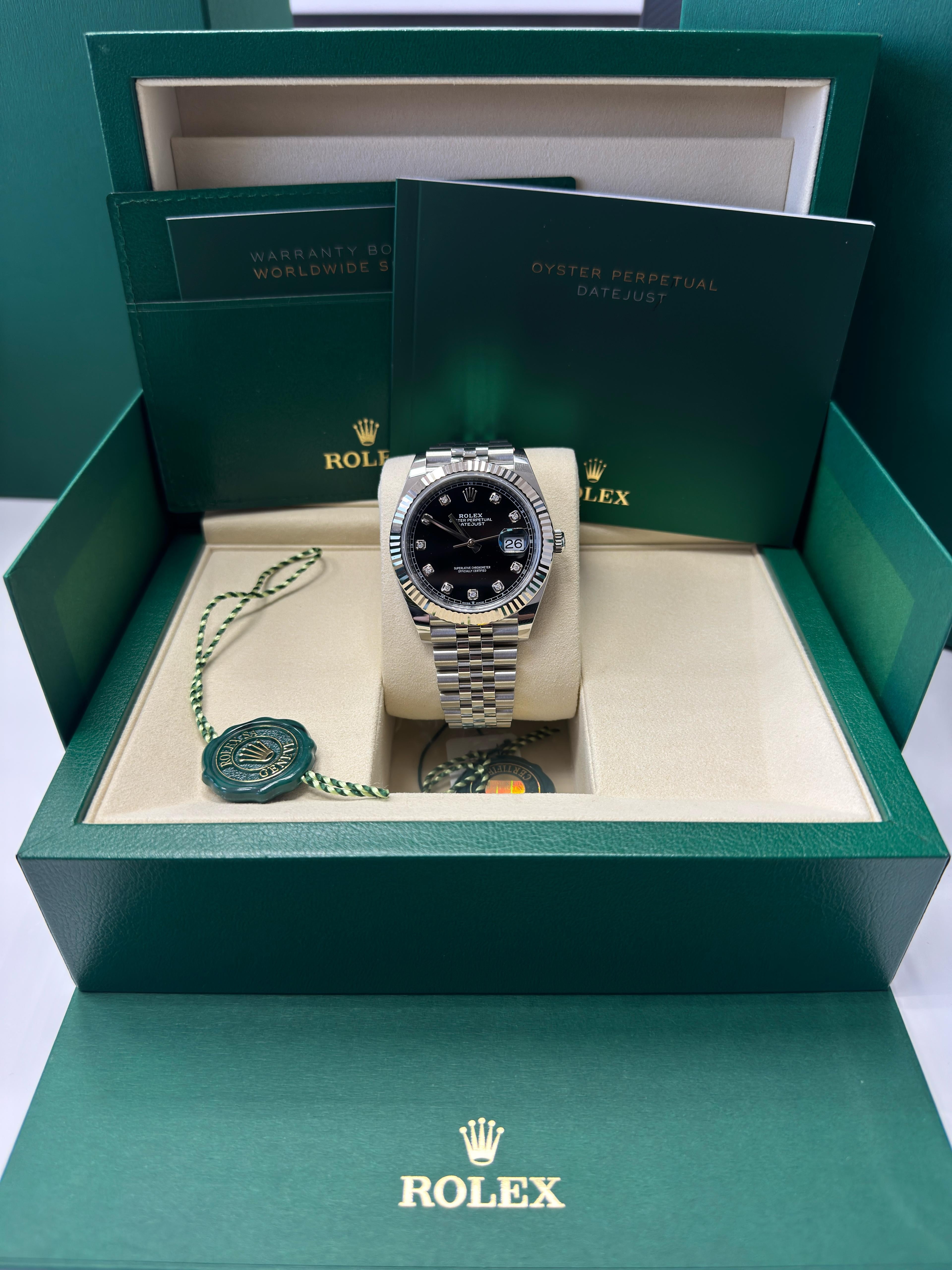 Rolex Datejust 41mm Black Diamond Dial Fluted Bezel Jubilee Bracelet 126334