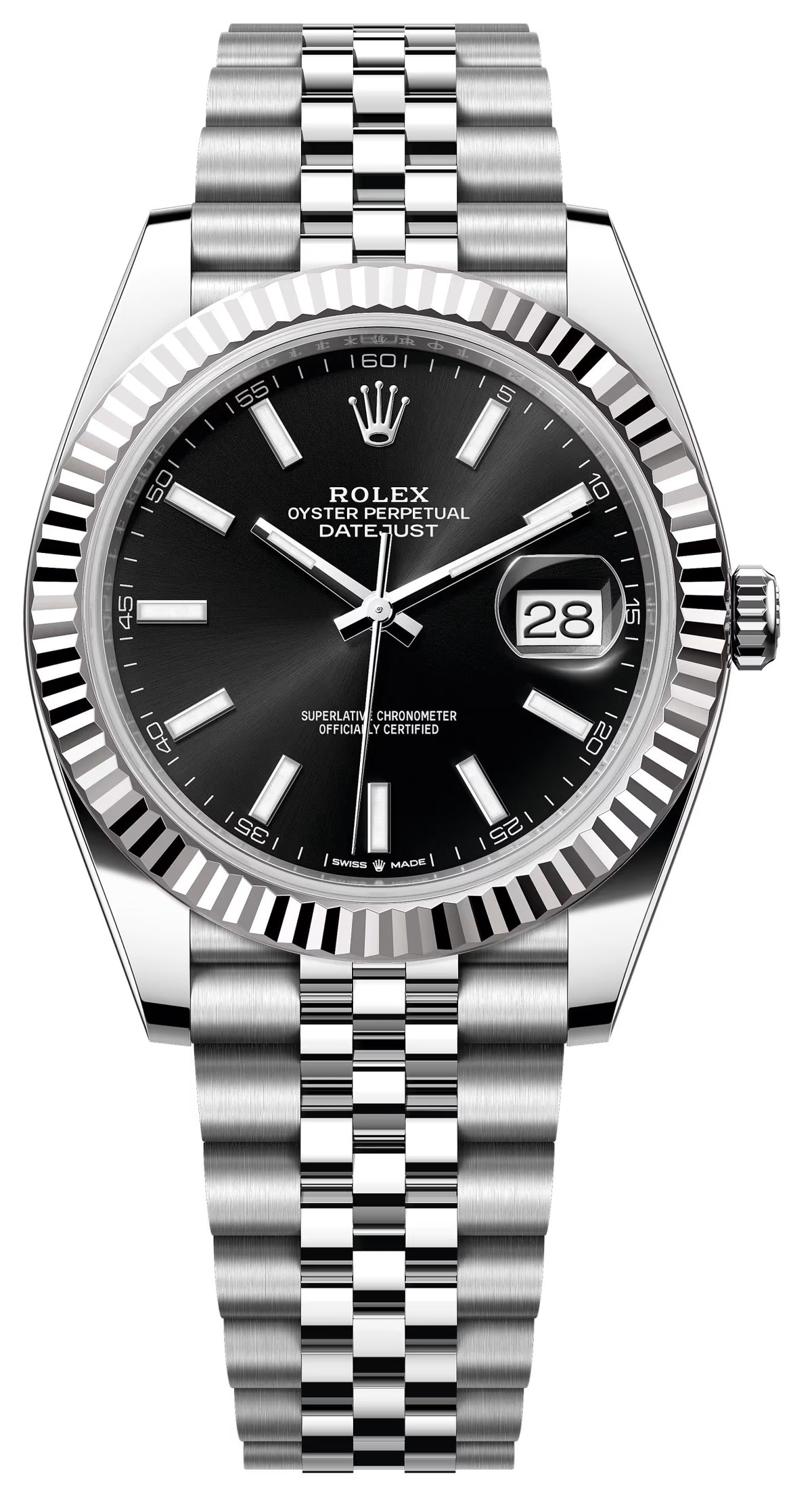 Rolex Datejust 41mm Black Index Dial Fluted Bezel Jubilee Bracelet 126334 – New