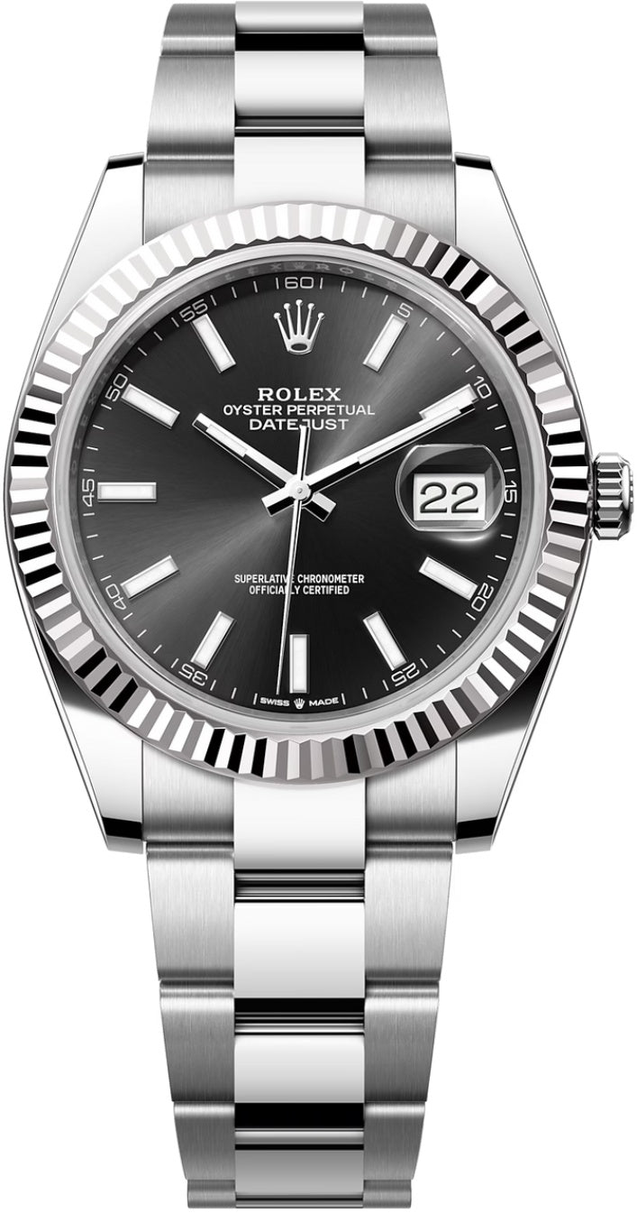 Rolex Datejust 41mm Black Index Dial Fluted Bezel Oyster Bracelet 126334