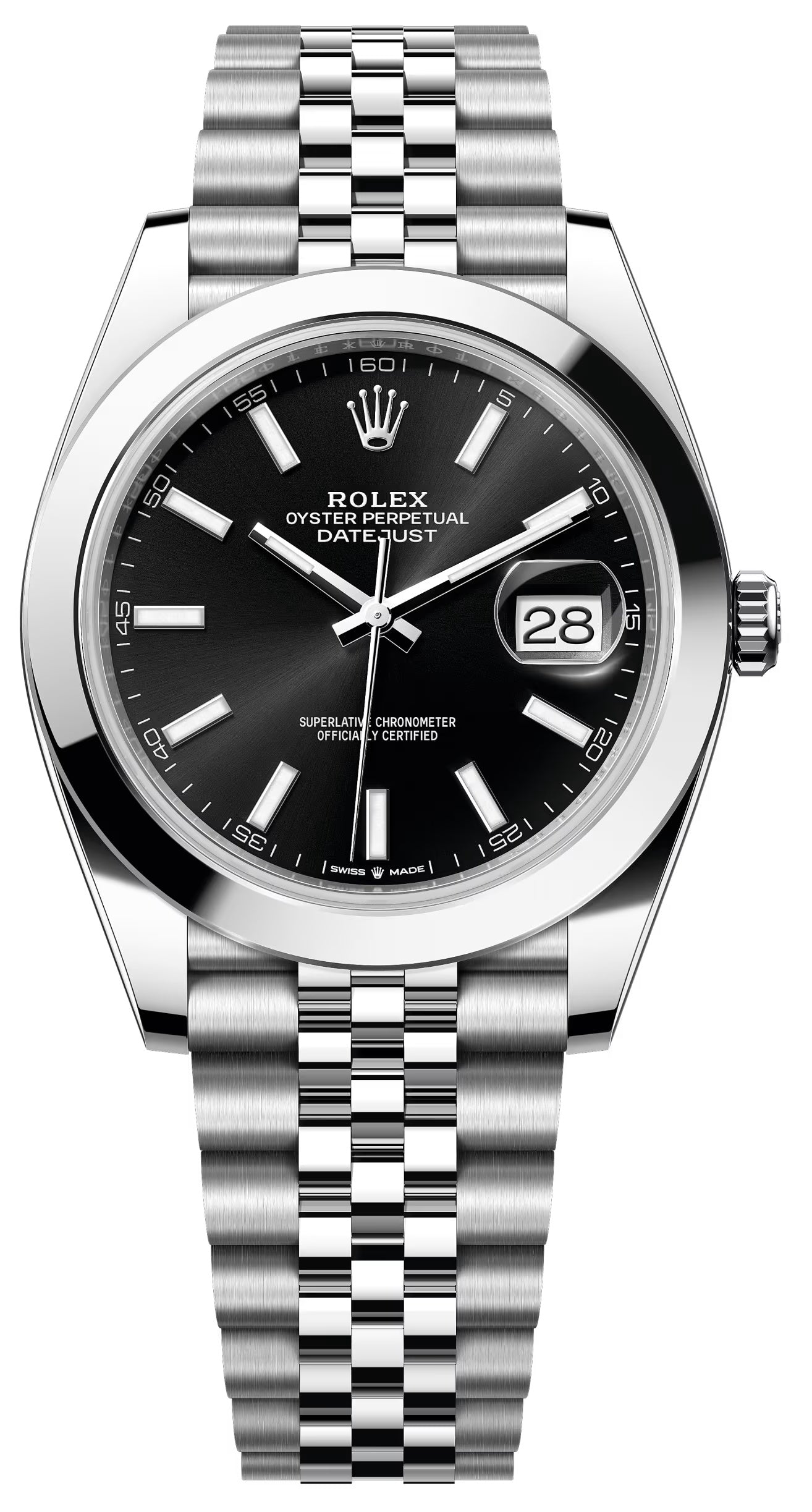 Rolex Datejust 41mm Black Index Dial Smooth Bezel Jubilee Bracelet 126300 – New