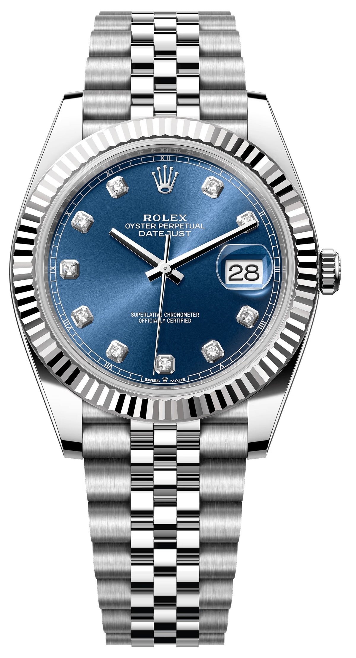 Rolex Datejust 41mm Blue Diamond Dial Fluted Bezel Jubilee Bracelet 126334