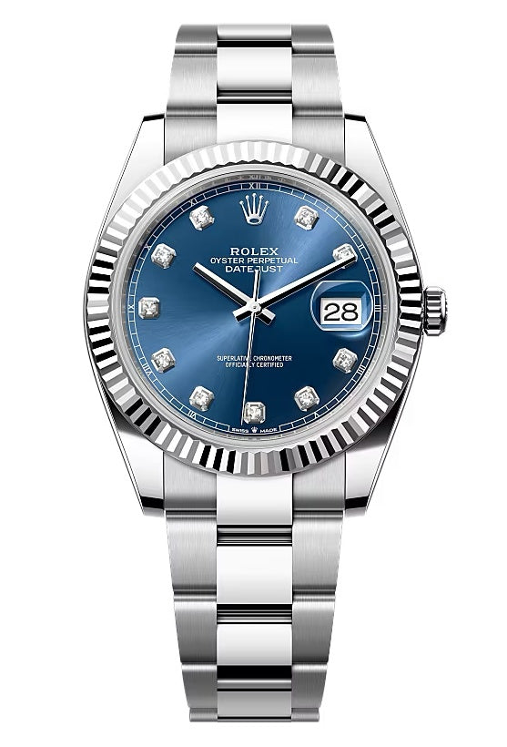 Rolex Datejust 41mm Blue Diamond Dial Fluted Bezel Oyster Bracelet 126334