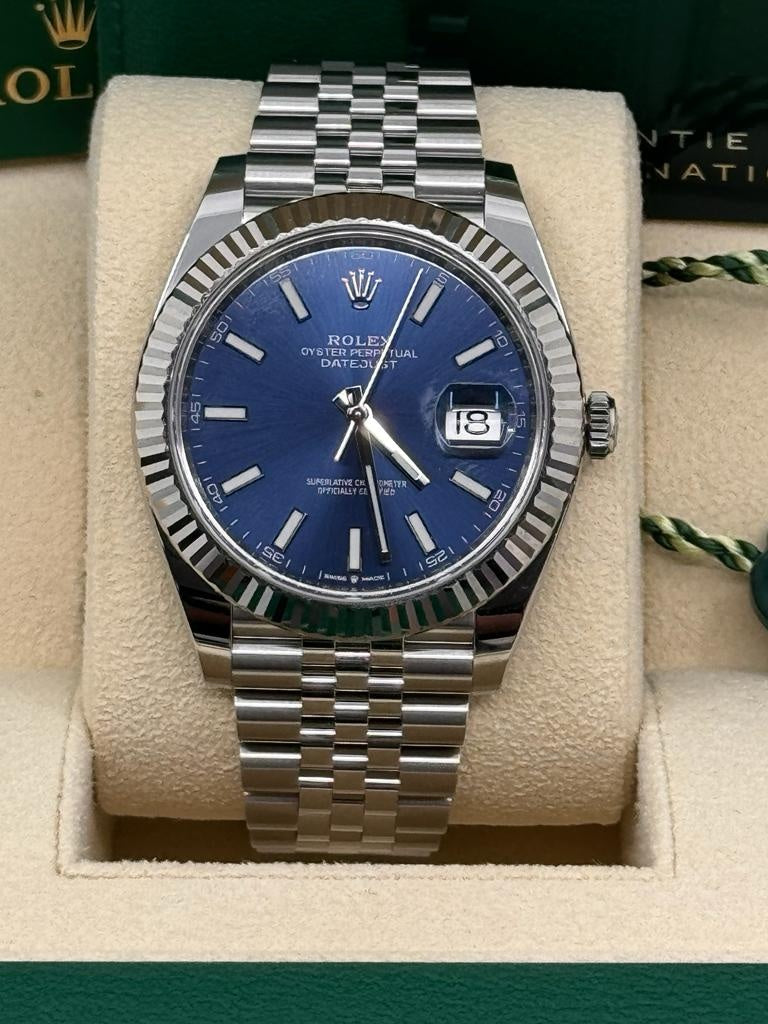 Rolex Datejust 41mm Blue Index Dial Fluted Bezel Jubilee Bracelet 126334