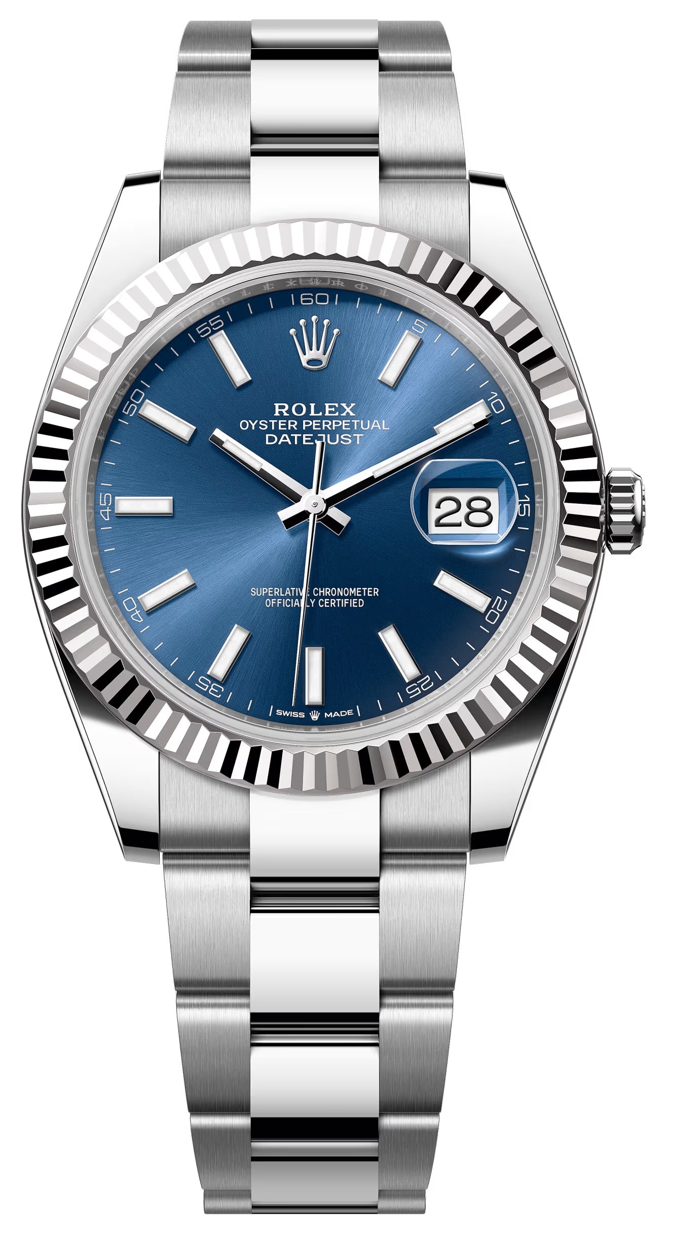 Rolex Datejust 41mm Blue Index Dial Fluted Bezel Oyster Bracelet 126334