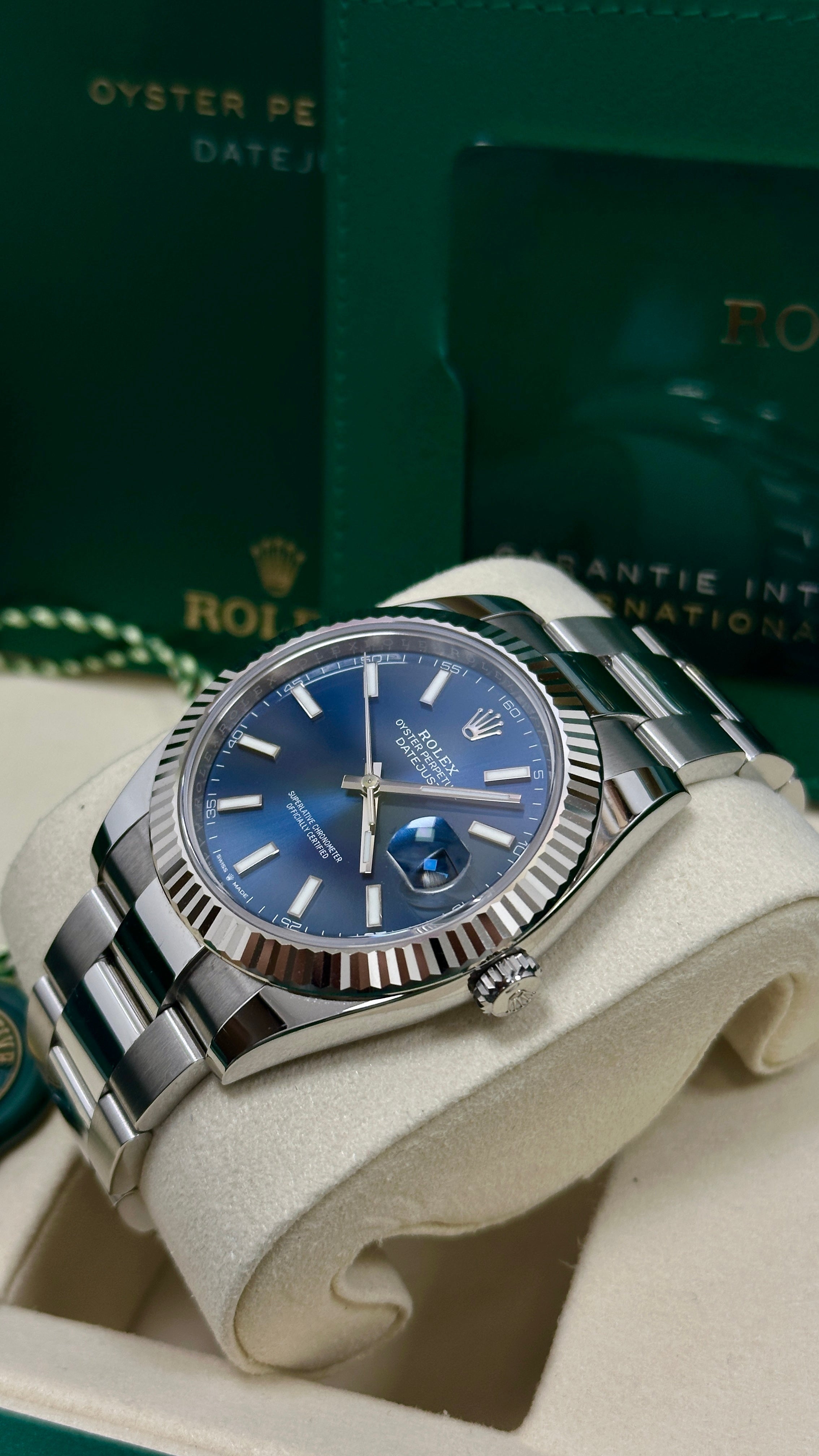 Rolex Datejust 41mm Blue Index Dial Fluted Bezel Oyster Bracelet 126334