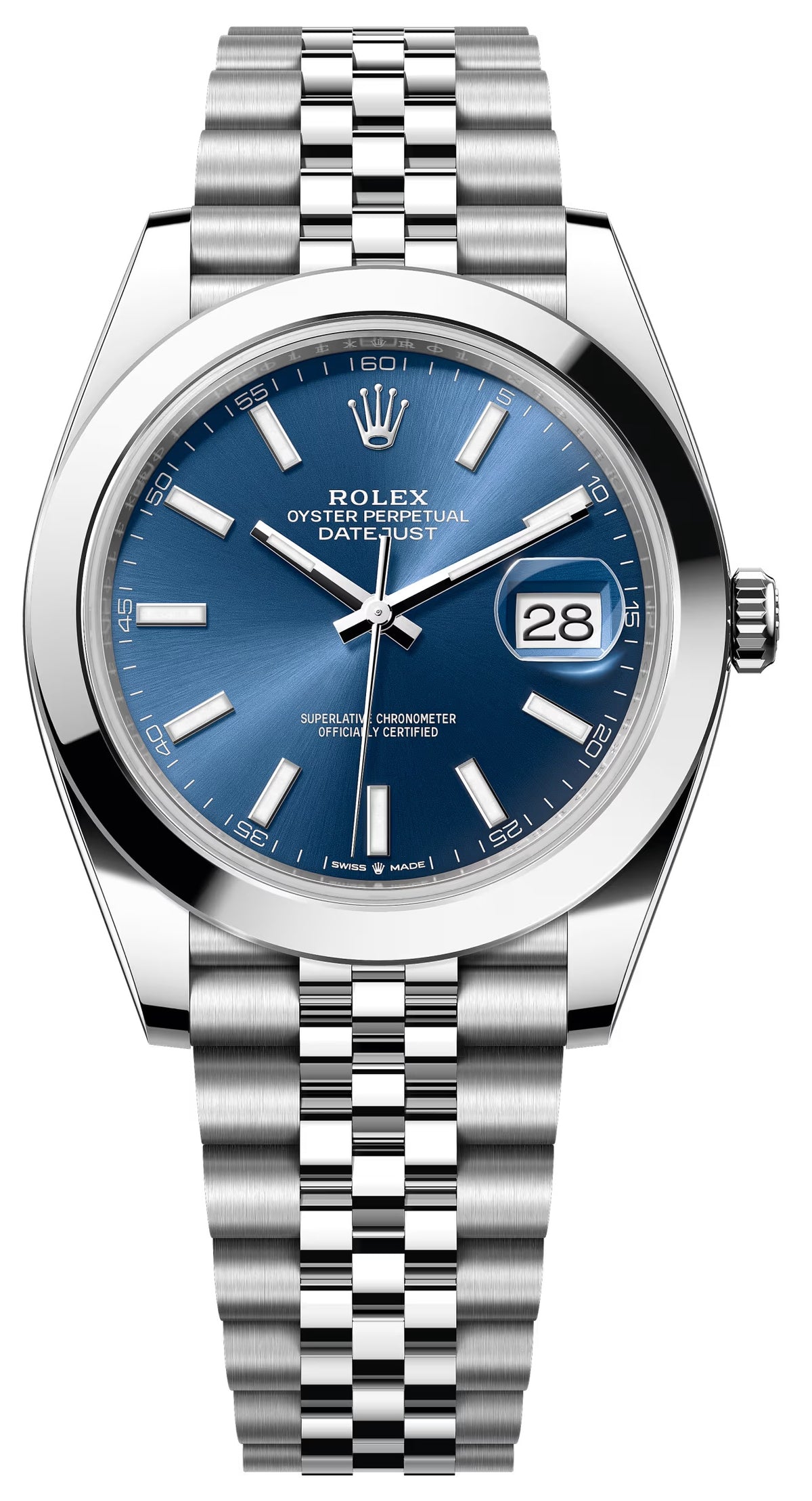 Rolex Datejust 41mm Blue Index Dial Smooth Bezel Jubilee Bracelet 126300