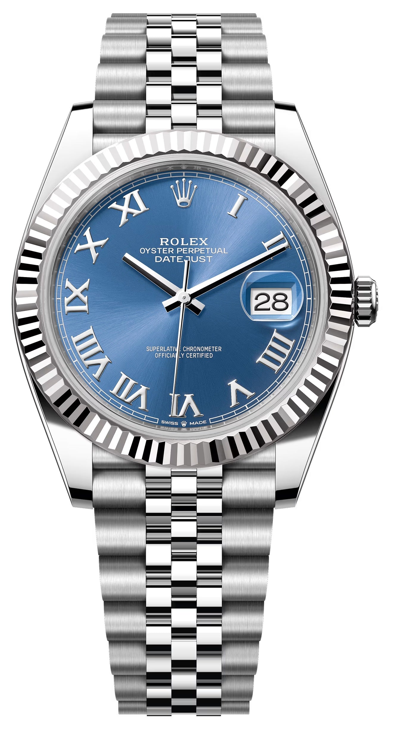 Rolex Datejust 41mm Blue Roman Dial Fluted Bezel Jubilee Bracelet 126334