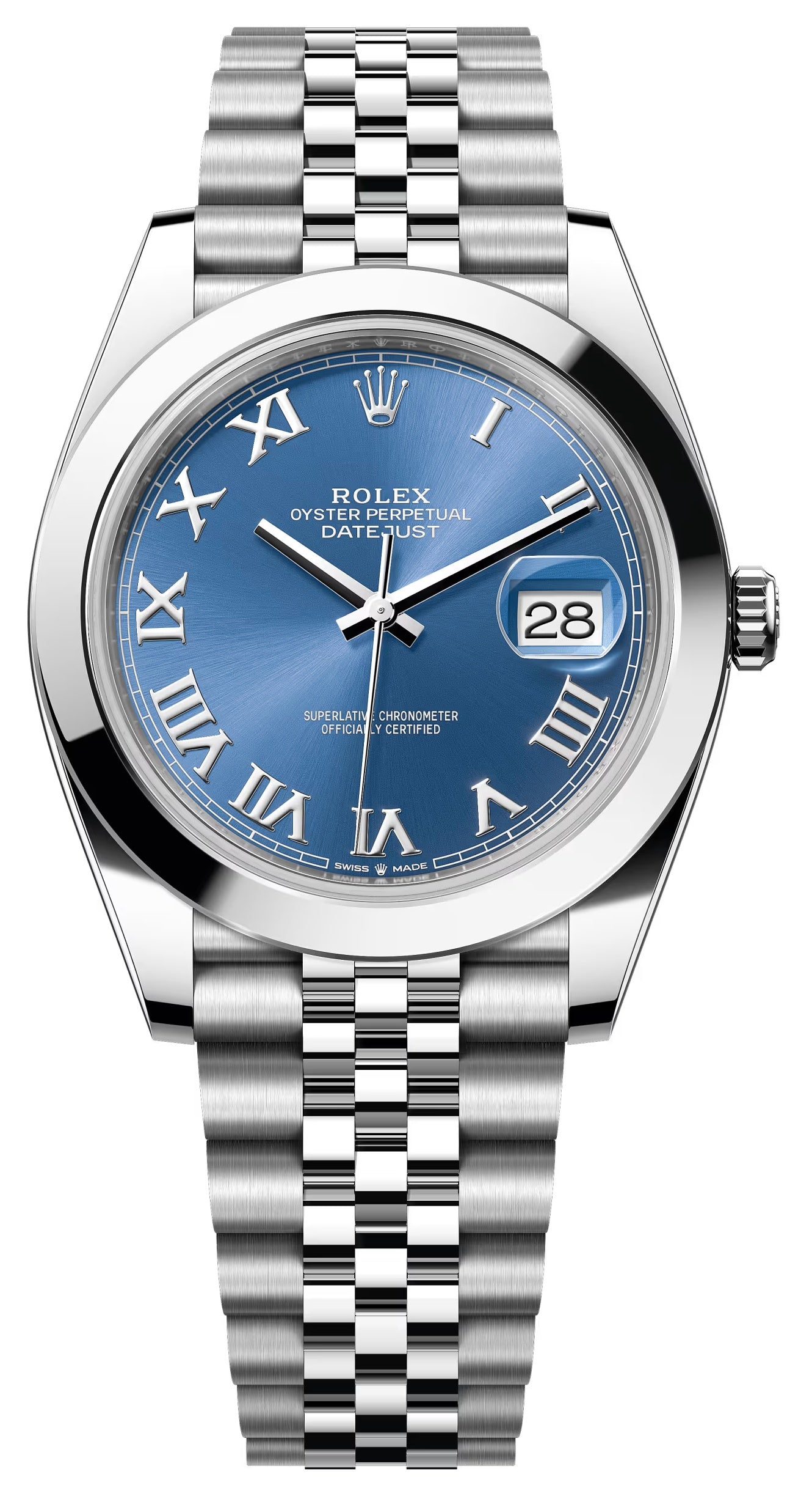 Rolex Datejust 41mm Blue Roman Dial Smooth Bezel Jubilee Bracelet 126300