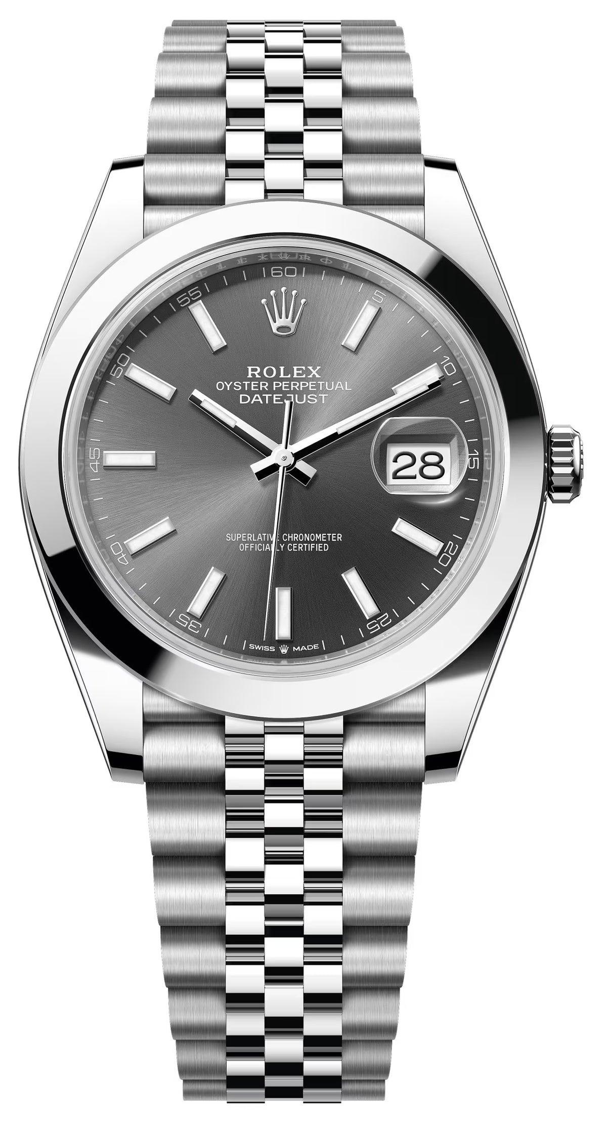 Rolex Datejust 41mm Grey Slate Index Dial Smooth Bezel Jubilee Bracelet 126300