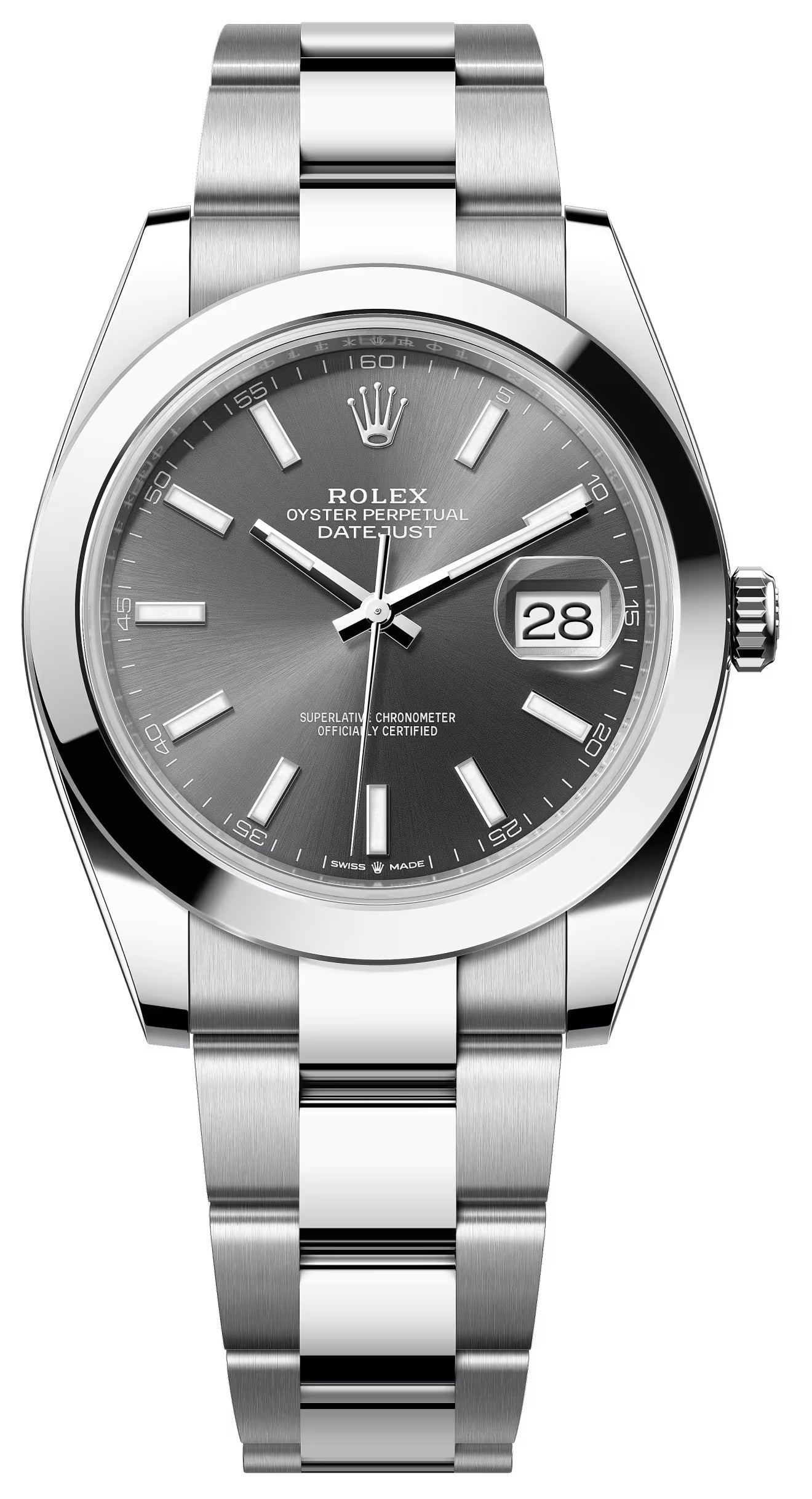 Rolex Datejust 41mm Grey Slate Index Dial Smooth Bezel Oyster Bracelet 126300