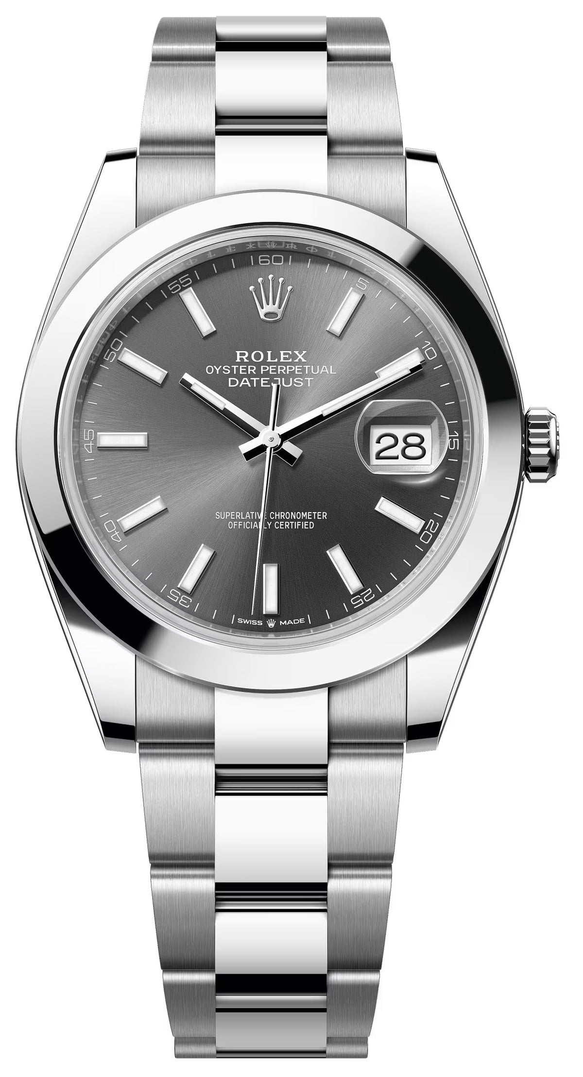 Rolex Datejust 41mm Grey Slate Index Dial Smooth Bezel Oyster Bracelet 126300