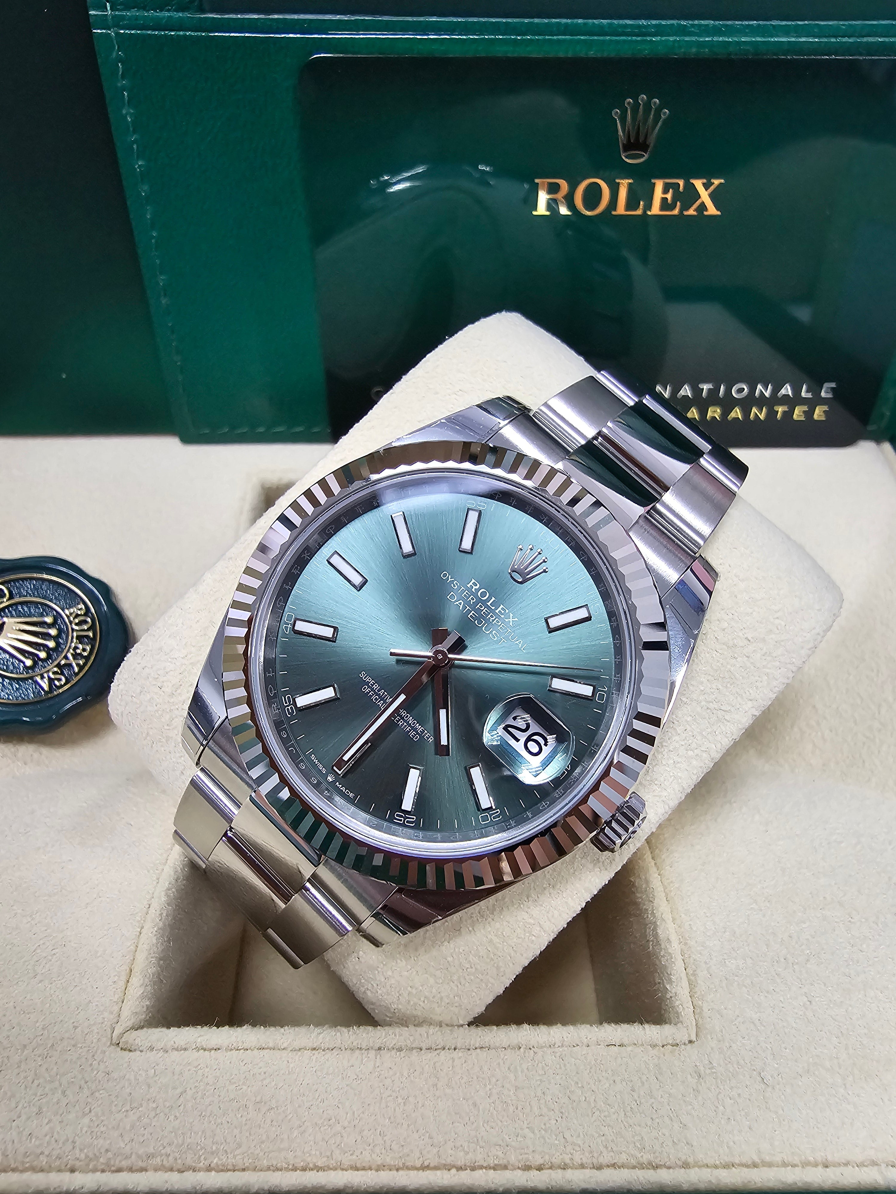 Rolex Datejust 41mm Mint Green Index Dial Fluted Bezel Oyster Bracelet 126334