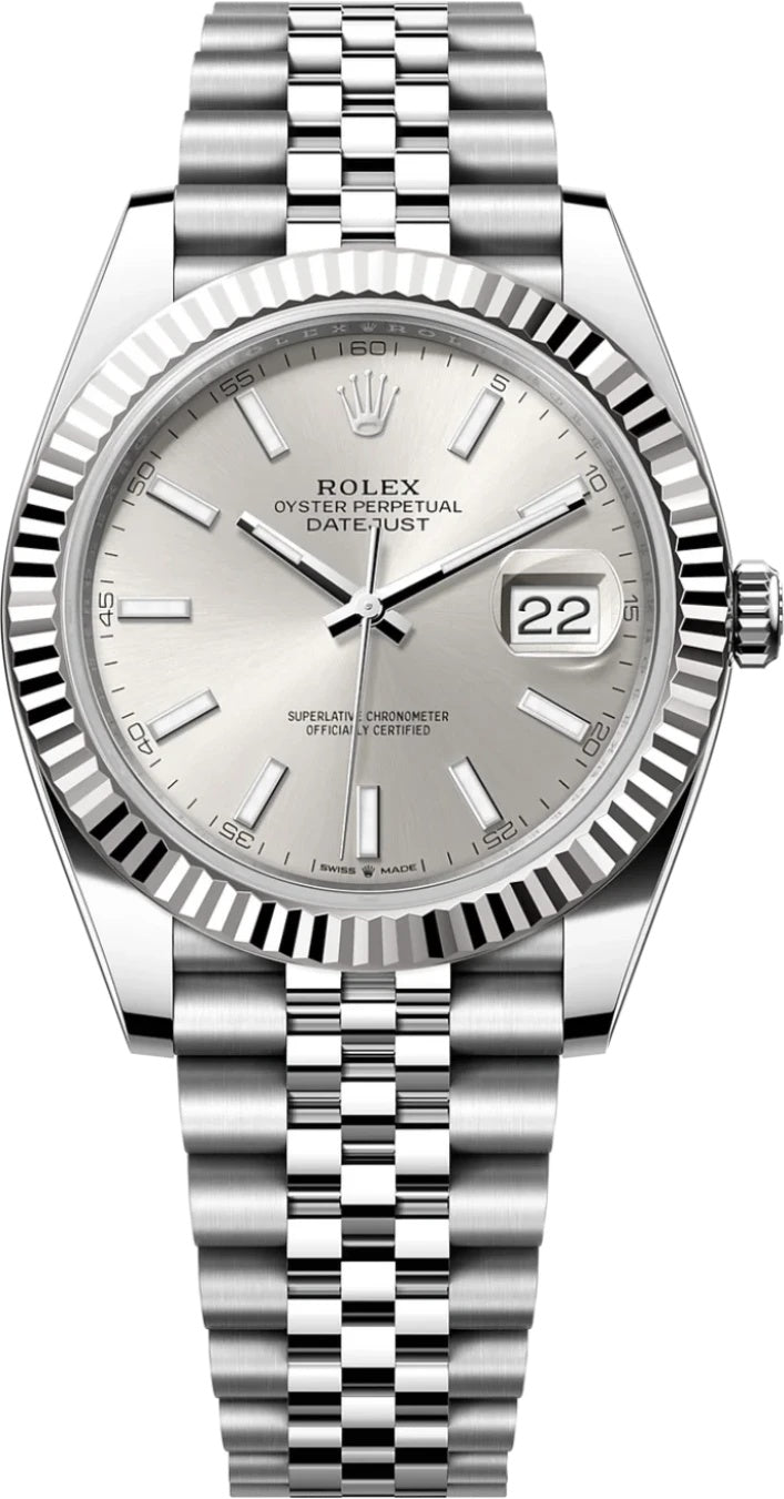 Rolex Datejust 41mm Silver Index Dial Fluted Bezel Jubilee Bracelet 126334