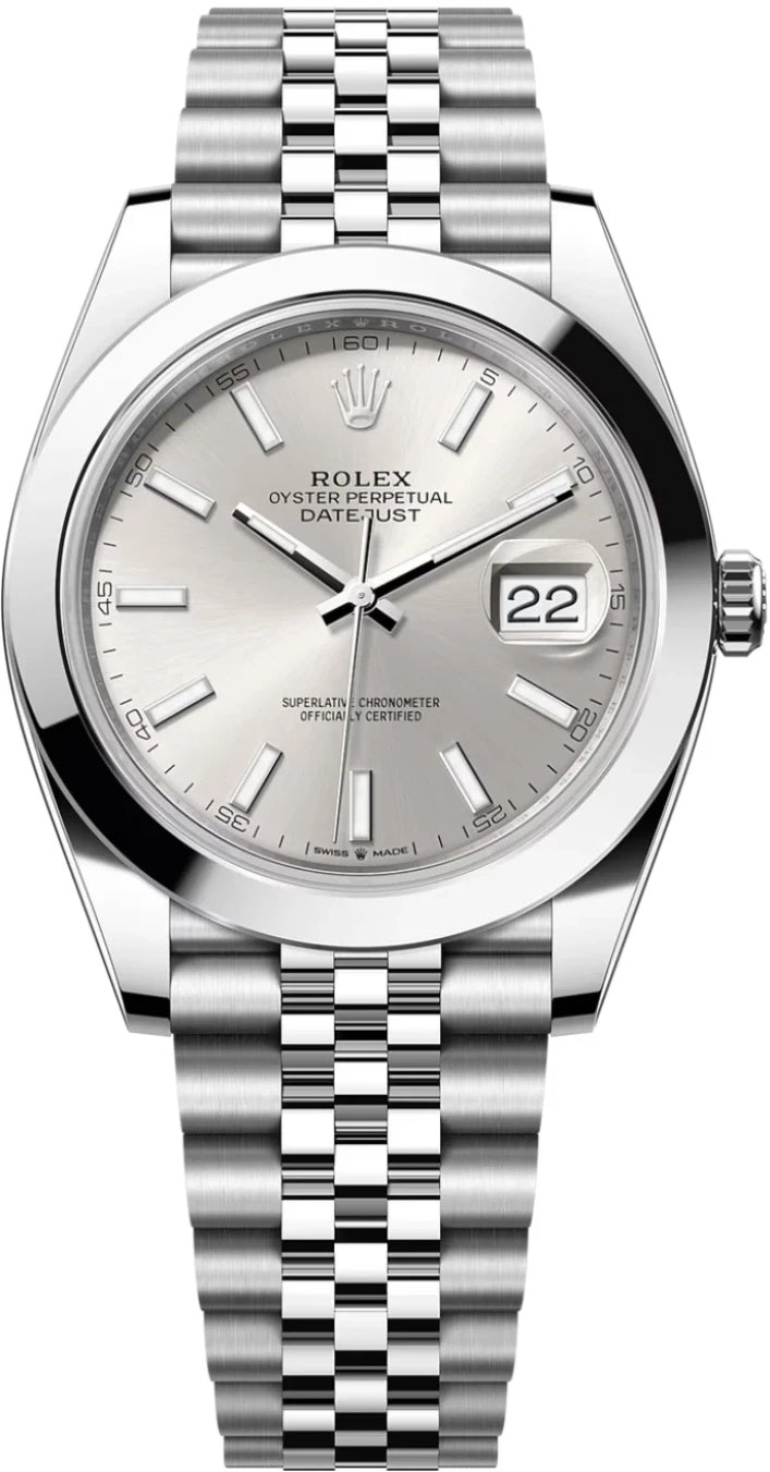 Rolex Datejust 41mm Silver Index Dial Smooth Bezel Jubilee Bracelet 126300