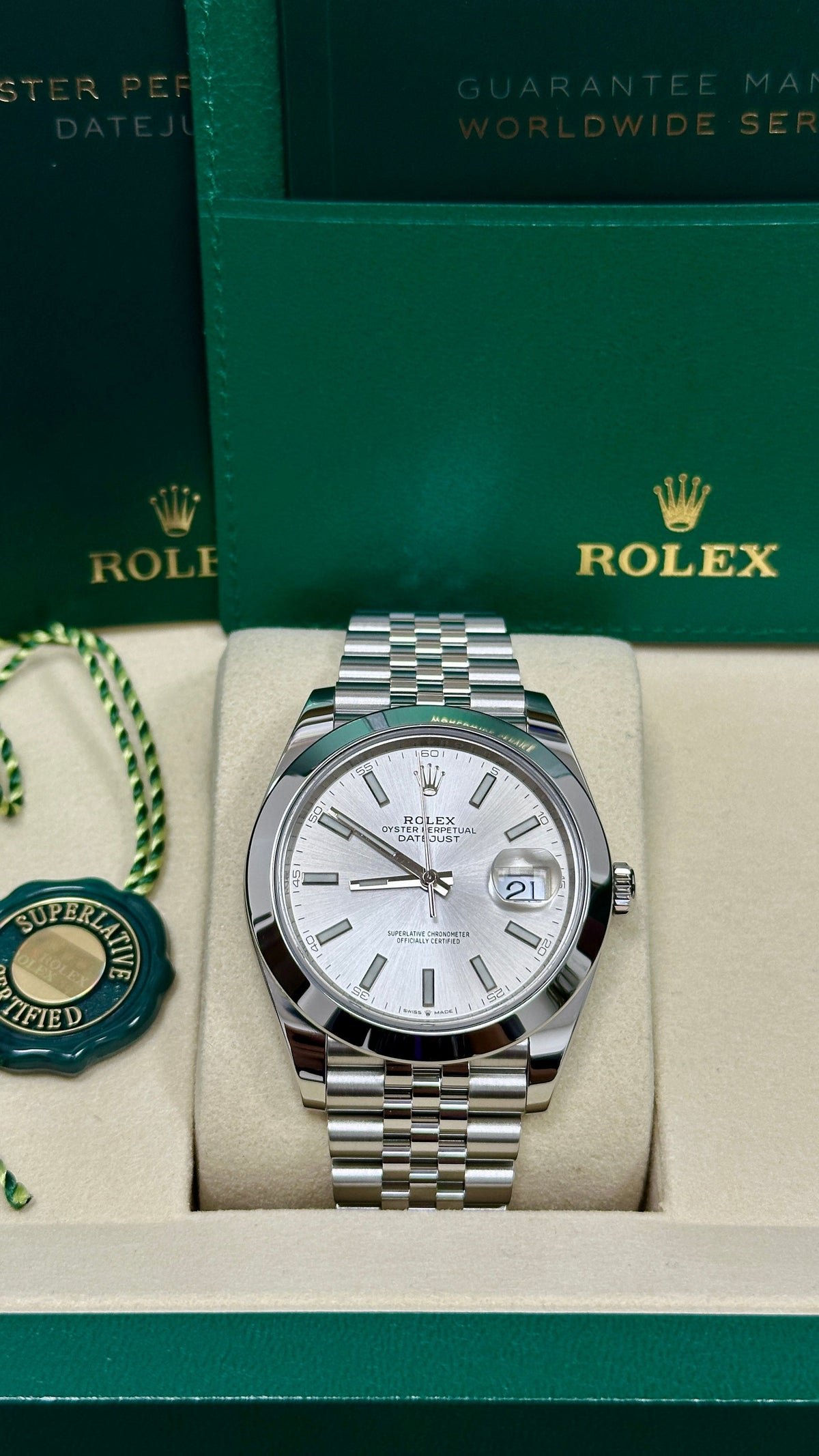 Rolex Datejust 41mm Silver Index Dial Smooth Bezel Jubilee Bracelet 126300