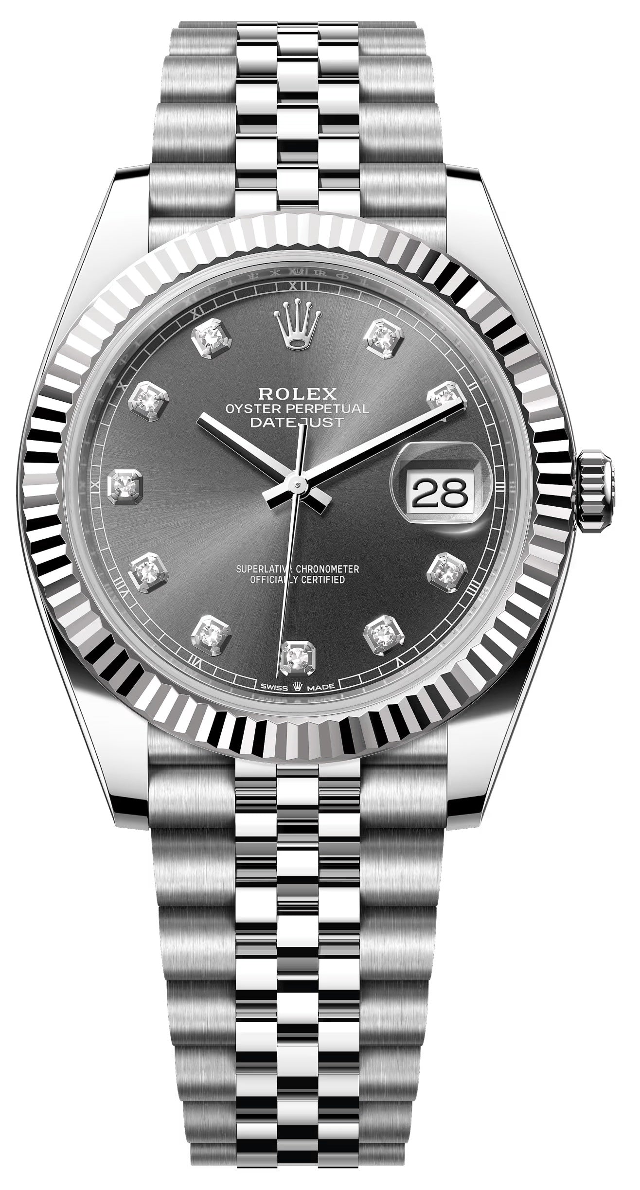 Rolex Datejust 41mm Slate Diamond Dial Fluted Bezel Jubilee Bracelet 126334