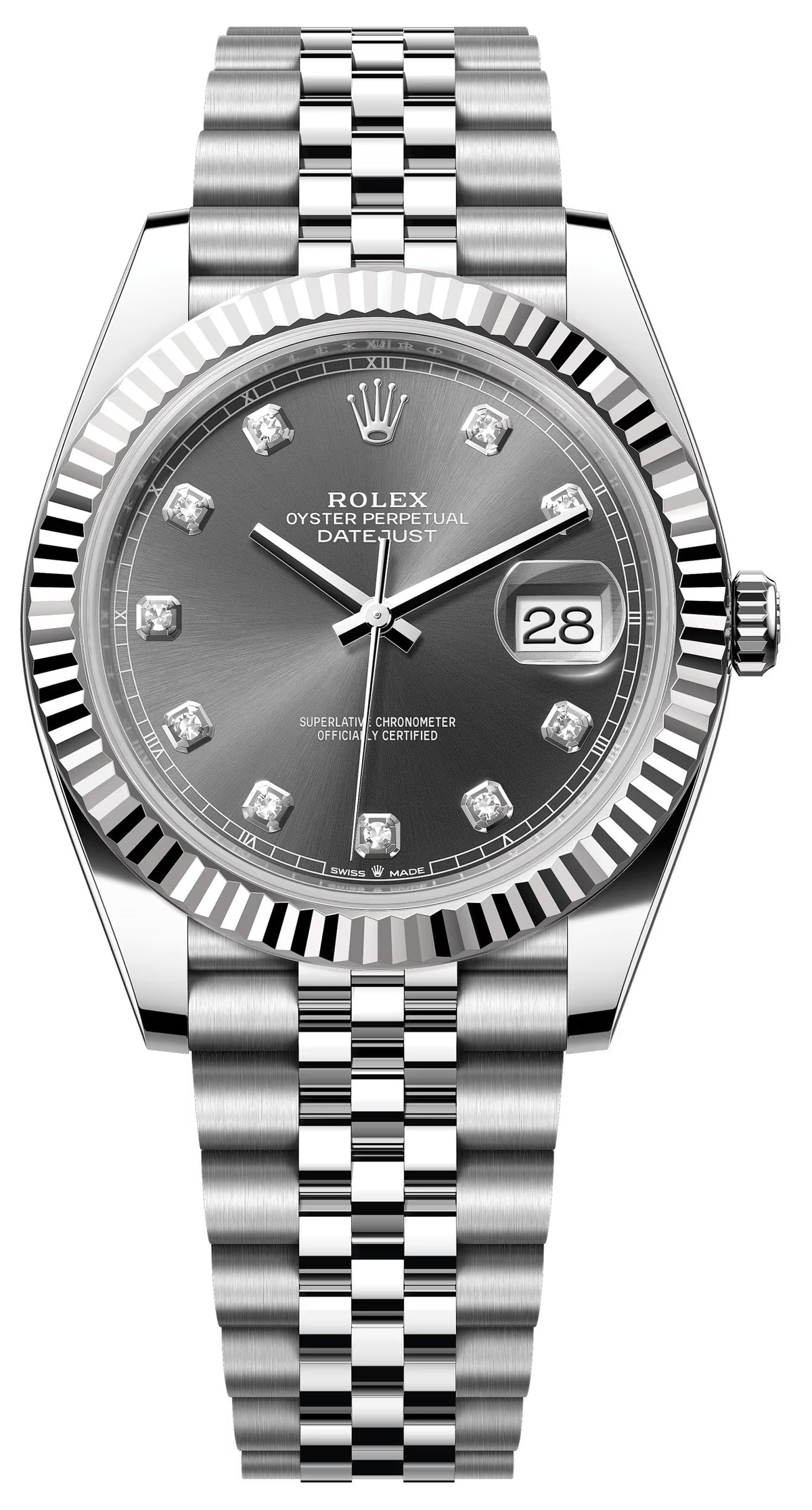 Rolex Datejust 41mm Slate Diamond Dial Fluted Bezel Jubilee Bracelet 126334