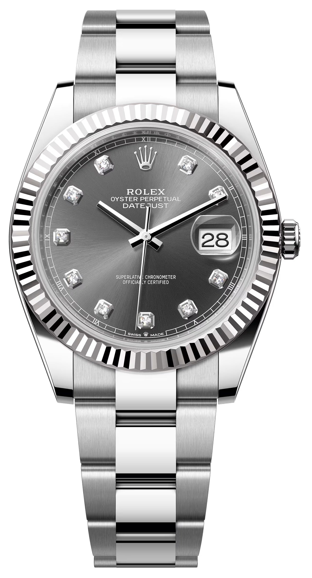 Rolex Datejust 41mm Slate Diamond Dial Fluted Bezel Oyster Bracelet 126334
