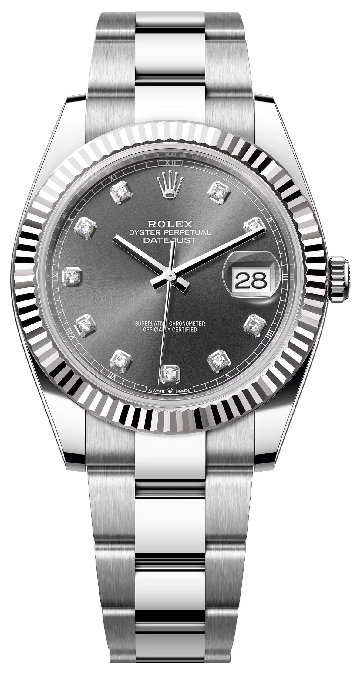 Rolex Datejust 41mm Slate Diamond Dial Fluted Bezel Oyster Bracelet 126334