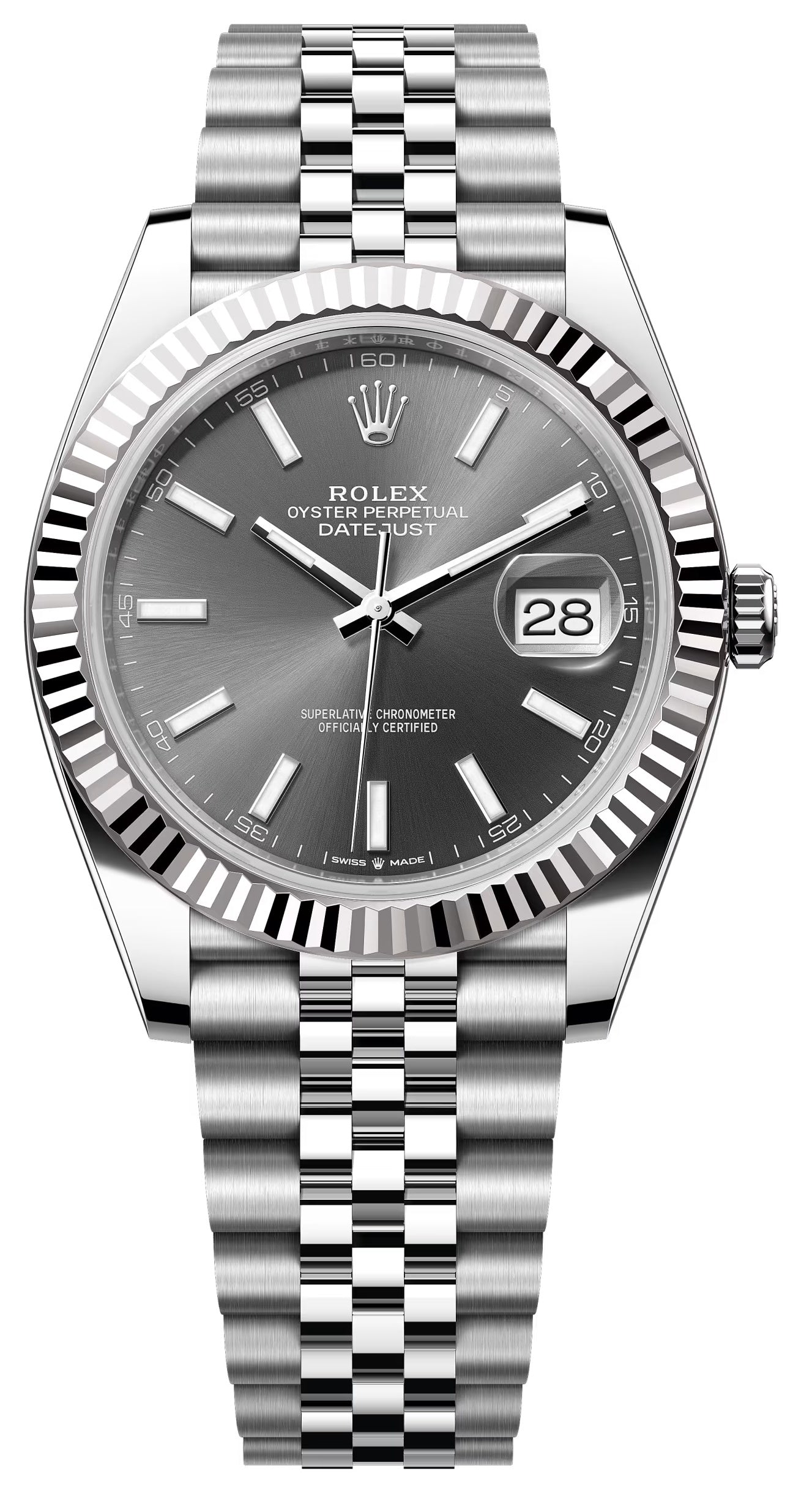 Rolex Datejust 41mm Slate Index Dial Fluted Bezel Jubilee Bracelet 126334