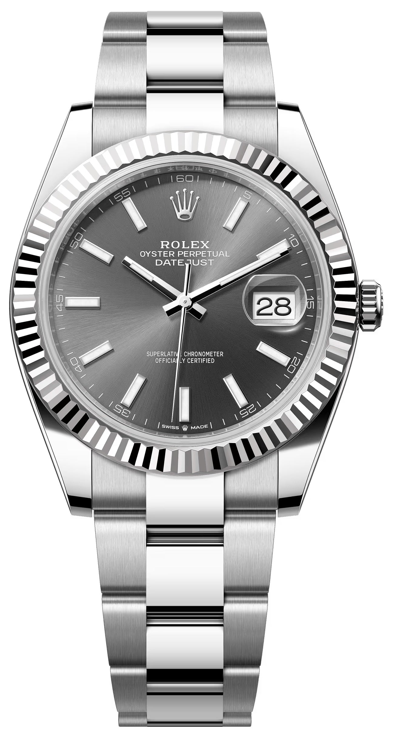 Rolex Datejust 41mm Slate Index Dial Fluted Bezel Oyster Bracelet 126334