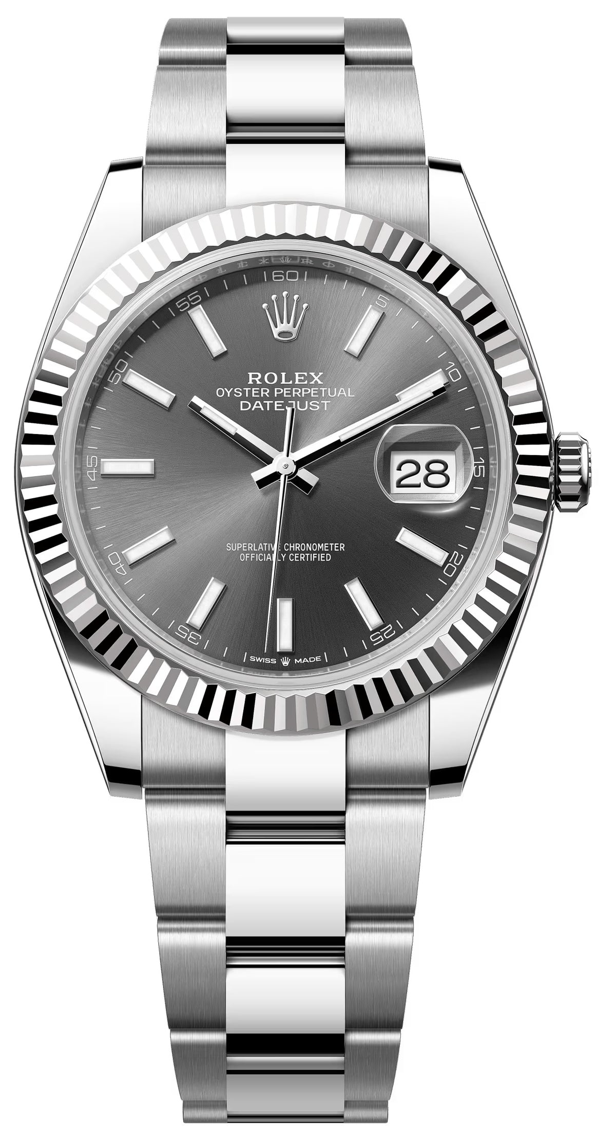 Rolex Datejust 41mm Slate Index Dial Fluted Bezel Oyster Bracelet 126334