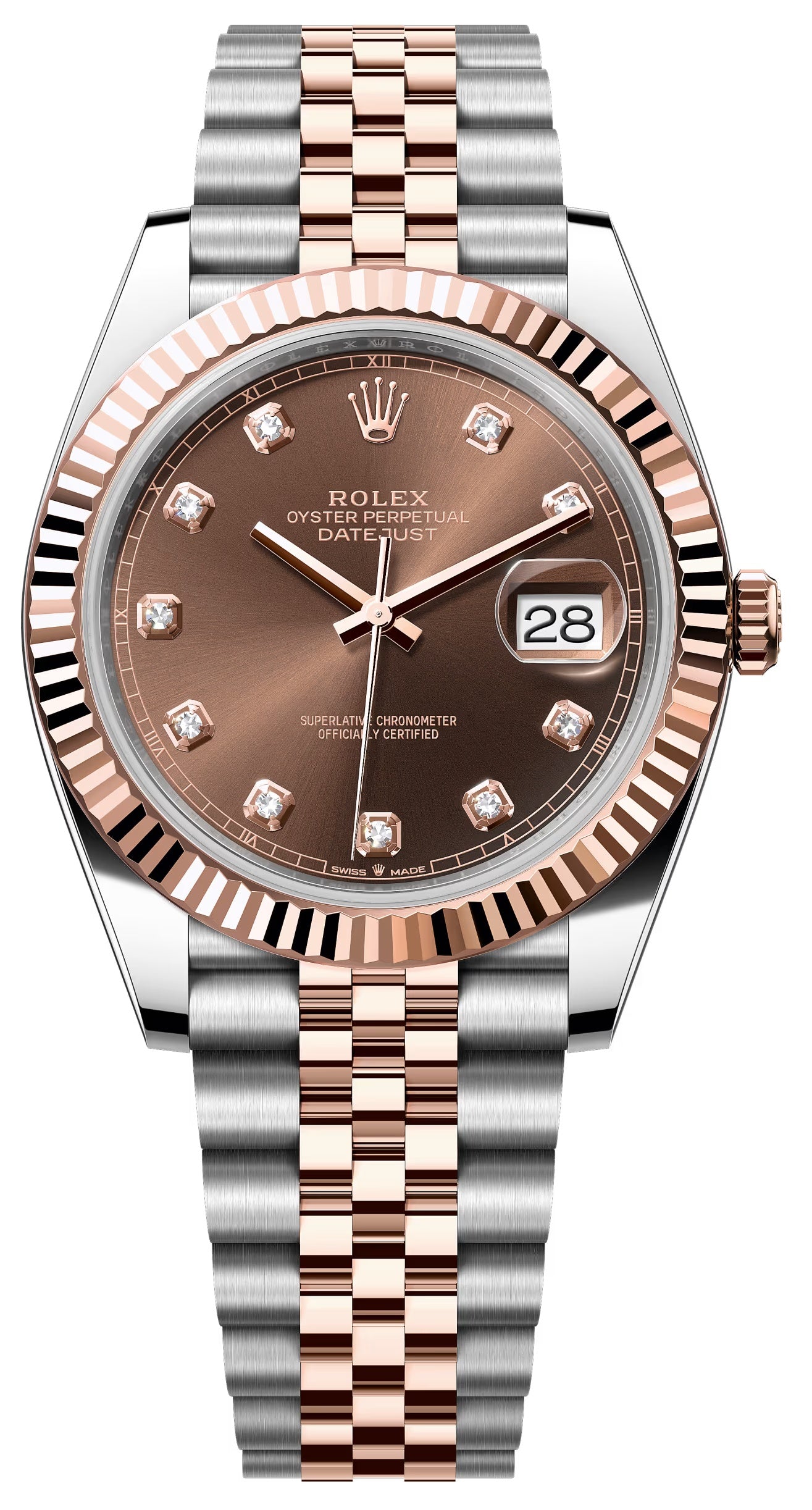 Rolex Datejust 41mm Two-Tone Everose Gold Chocolate Diamond Dial Fluted Bezel