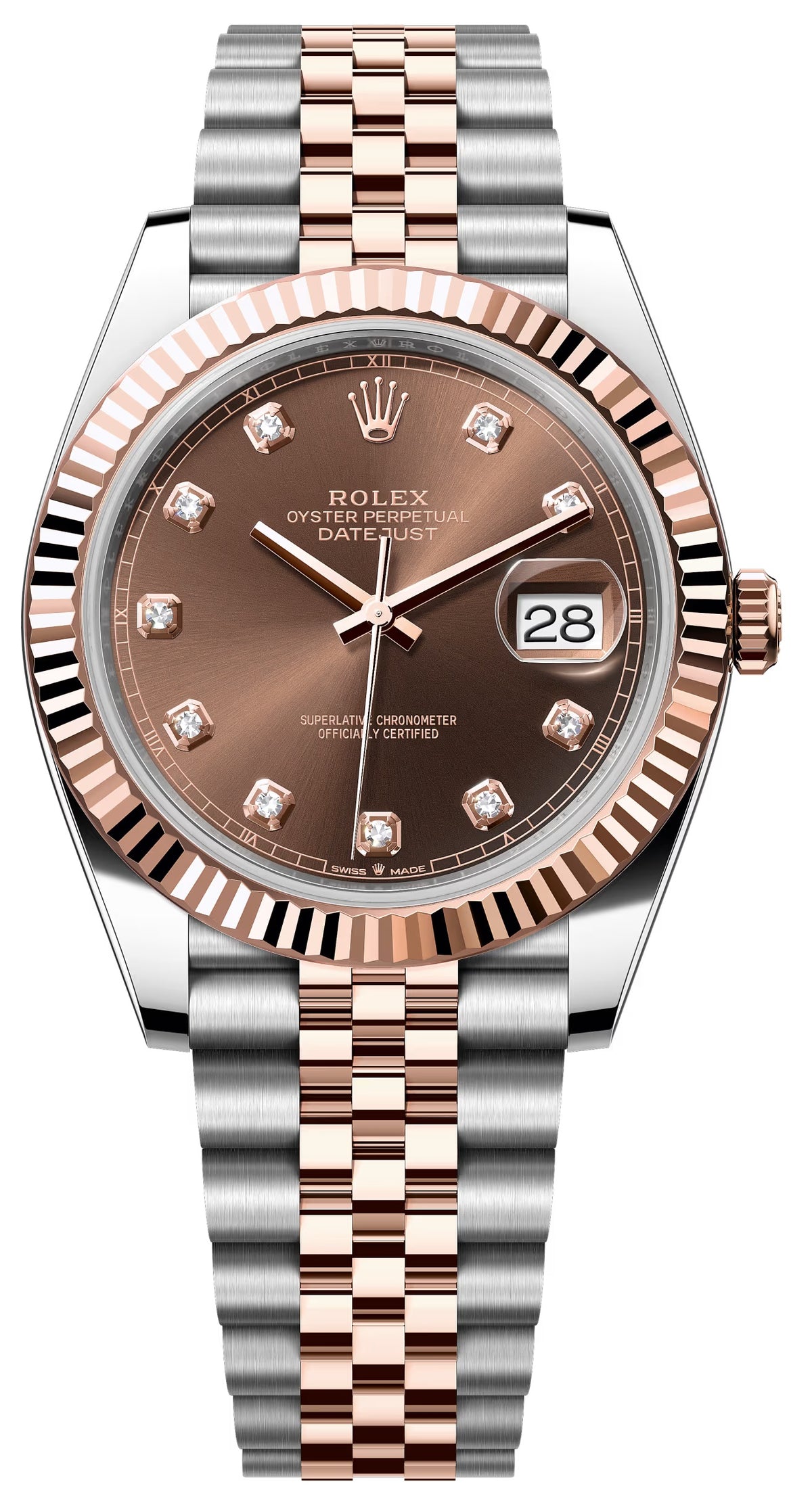 Rolex Datejust 41mm Two-Tone Everose Gold Chocolate Diamond Dial Fluted Bezel